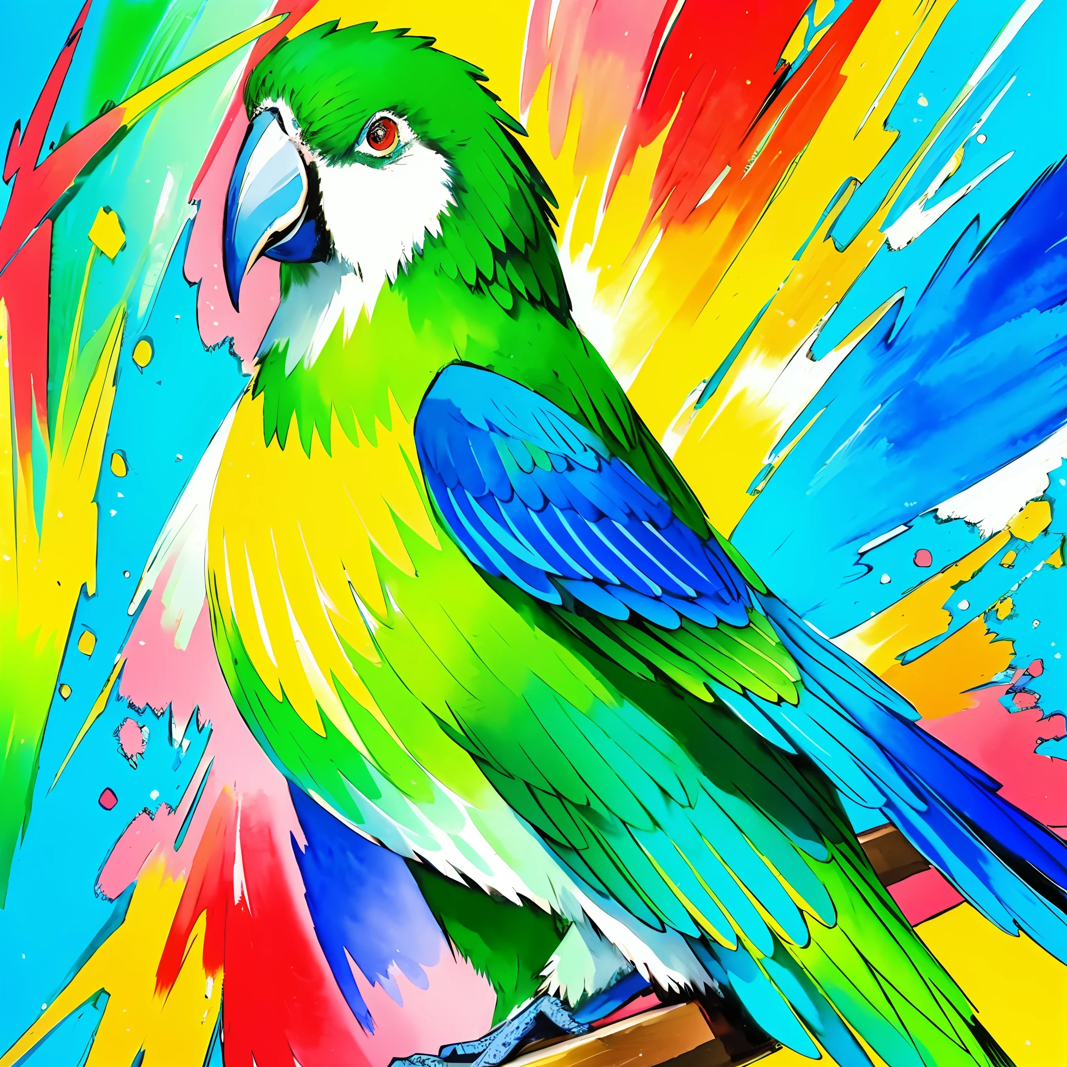 Green parrot, watercolor art, vivid colors, masterpiece, splash colors