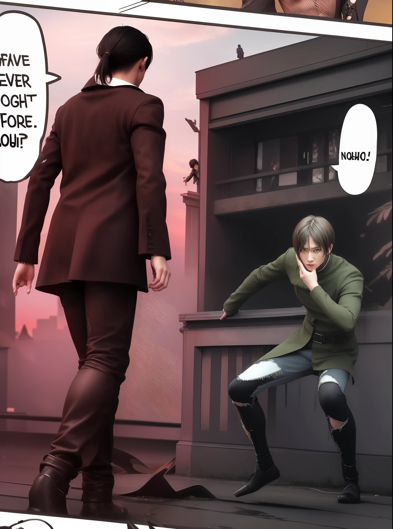 best quality, masterpiece, (realistic: 1.2), 1 man, Eren Jaeger, real life, live action, black jeans, black pants, brown hair, attack on Titan, sunset background, black jacket, slim body, high definition, high quality, dark dressed, walking