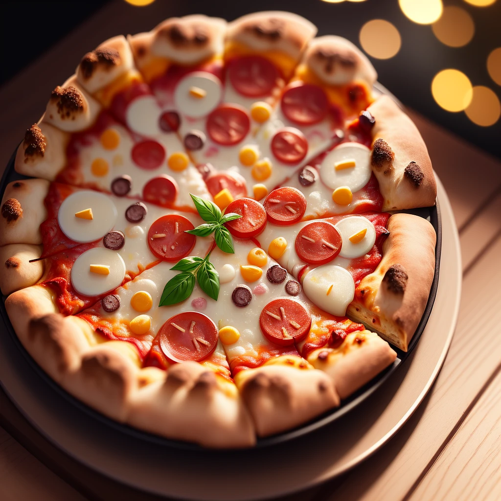 pizza,masterpiece, extremely detailed CG unity 8k wallpaper, masterpiece, best qual, award winning photography, Bokeh, Depth of Field, HDR, bloom, Chromatic Aberration ,Photorealistic,extremely detailed, trending on artstation, trending on CGsociety, Intricate, High Detail, dramatic, art by midjourney