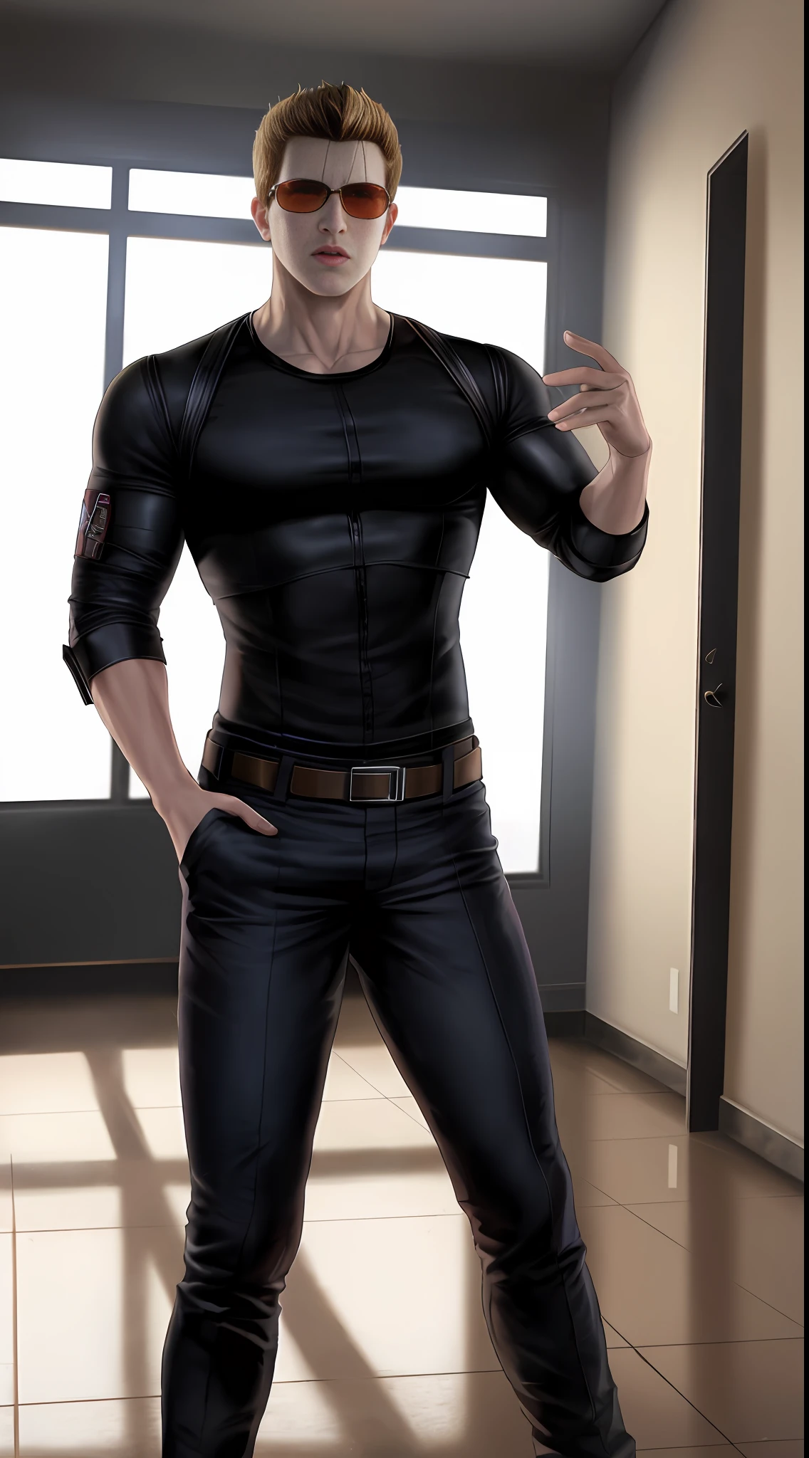 (resident evil), (wesker), shirt, pants, realistic, hi res, raw photo, high resolution