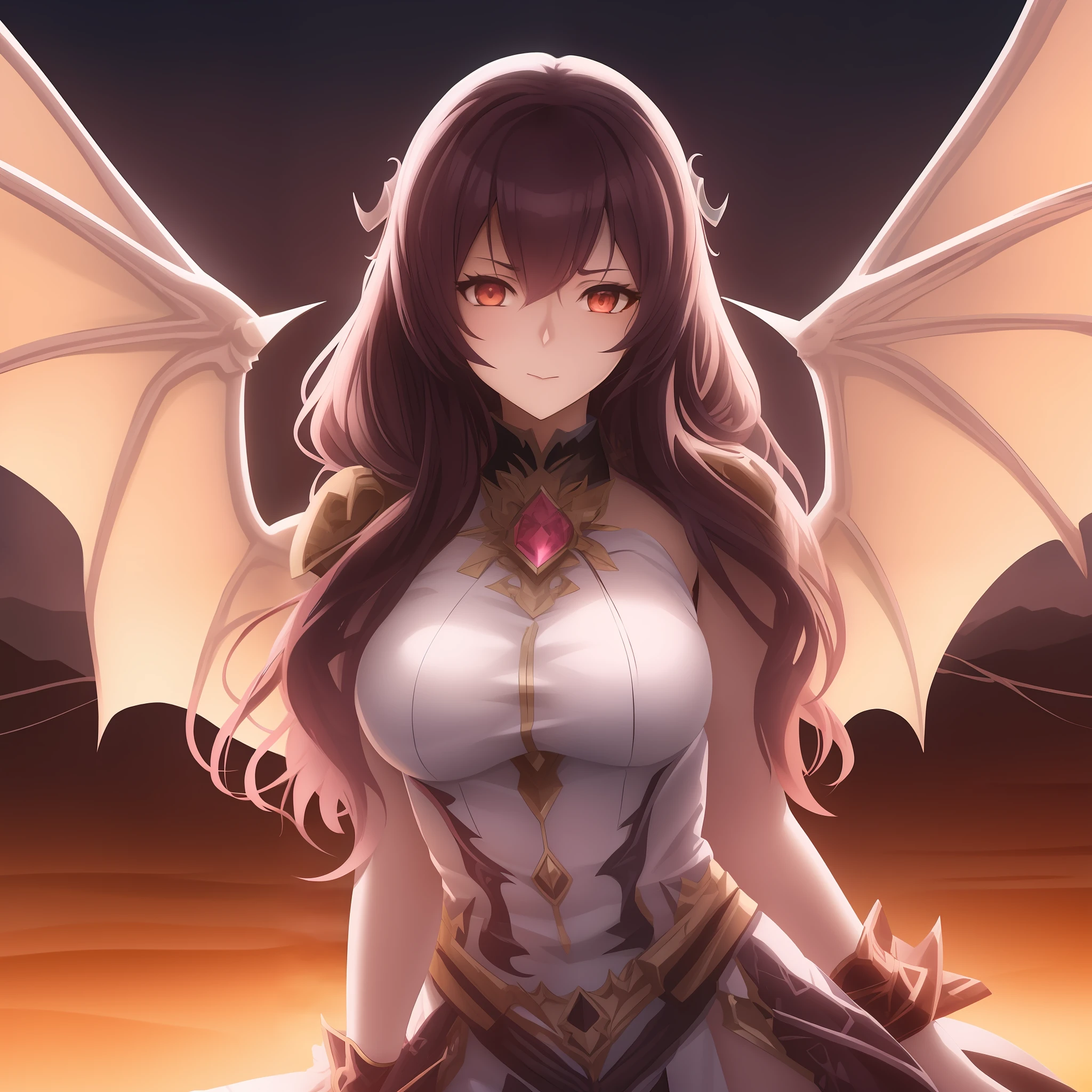 anime girl with wings and a sword in a desert, demon anime girl, beautiful succubus, ayaka genshin impact, detailed digital anime art, badass anime 8 k, dragon girl, albedo from the anime overlord, shalltear from overlord, albedo from overlord, 2. 5 d cgi anime fantasy artwork, succubus | medieval