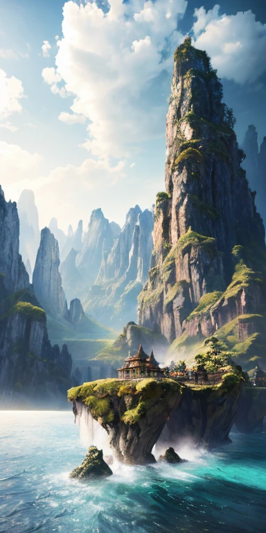 The morning sun shines on an ancient temple, reflecting the blue tile red walls brightly and warmly. In the small square in front of the temple, several monks sat cross-legged and prayed reverently. The distant peaks are shrouded in light mist, forming a fascinating landscape painting. The atmosphere is solemn and solemn, and the tones are mainly warm yellow and cyan, showing the calm and peace of the morning. The natural approach is used, with attention to scene details and changes of light and shadow, in order to imitate Antonioni's photographic style.