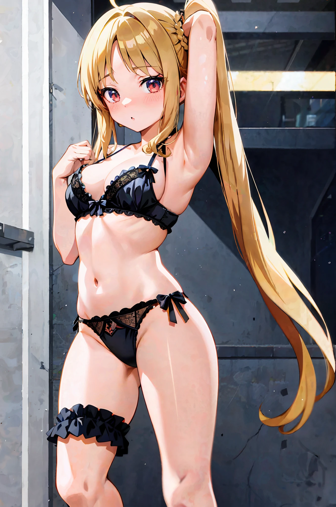 anime girl in lingerie posing in front of a door, seductive anime girl, small curvy , ecchi anime style, beautiful alluring anime teenonde anime girl with long hair, ecchi, ecchi style, pixiv 3dcg, smooth anime cg art, marin kitagawa fanart, attractive anime girl, beautiful alluring anime woman, anime goddess
