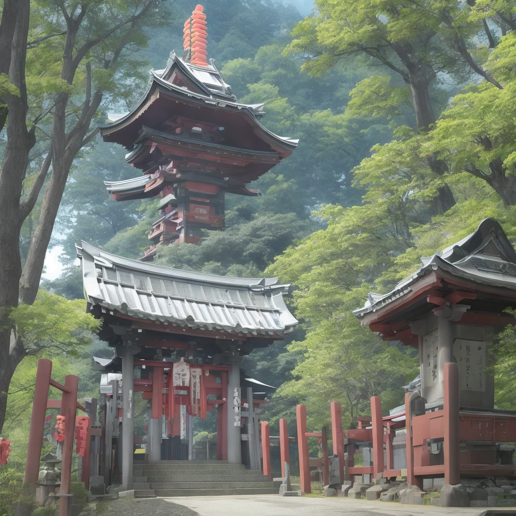 futuristic shinto shrine, anime art, tranquil, 4k, uhd, modern