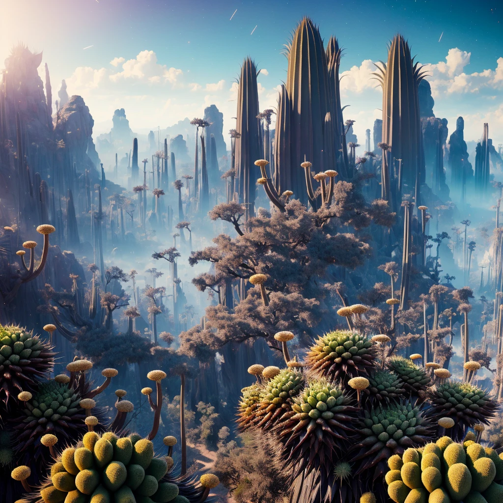 ((masterpiece)), best quality, high quality, ((extremely detailed CG unity 8k wallpaper)),(fantasy), A dry place like an empty desert, dearest, viewing on higher mountain, ((giant agave titanota)), wild plants, foxy, , Mono Lake,hackberry,3D Digital Paintings,award winning photography, Bokeh, Depth of Field, HDR, bloom, less cactus, Chromatic Aberration ,Photorealistic,extremely detailed, trending on artstation, trending on CGsociety, Intricate, High Detail, dramatic, art by midjourney,