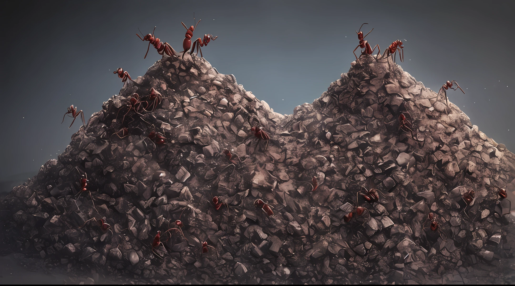 mountain made of dead ants, fantasy, realistic, dark