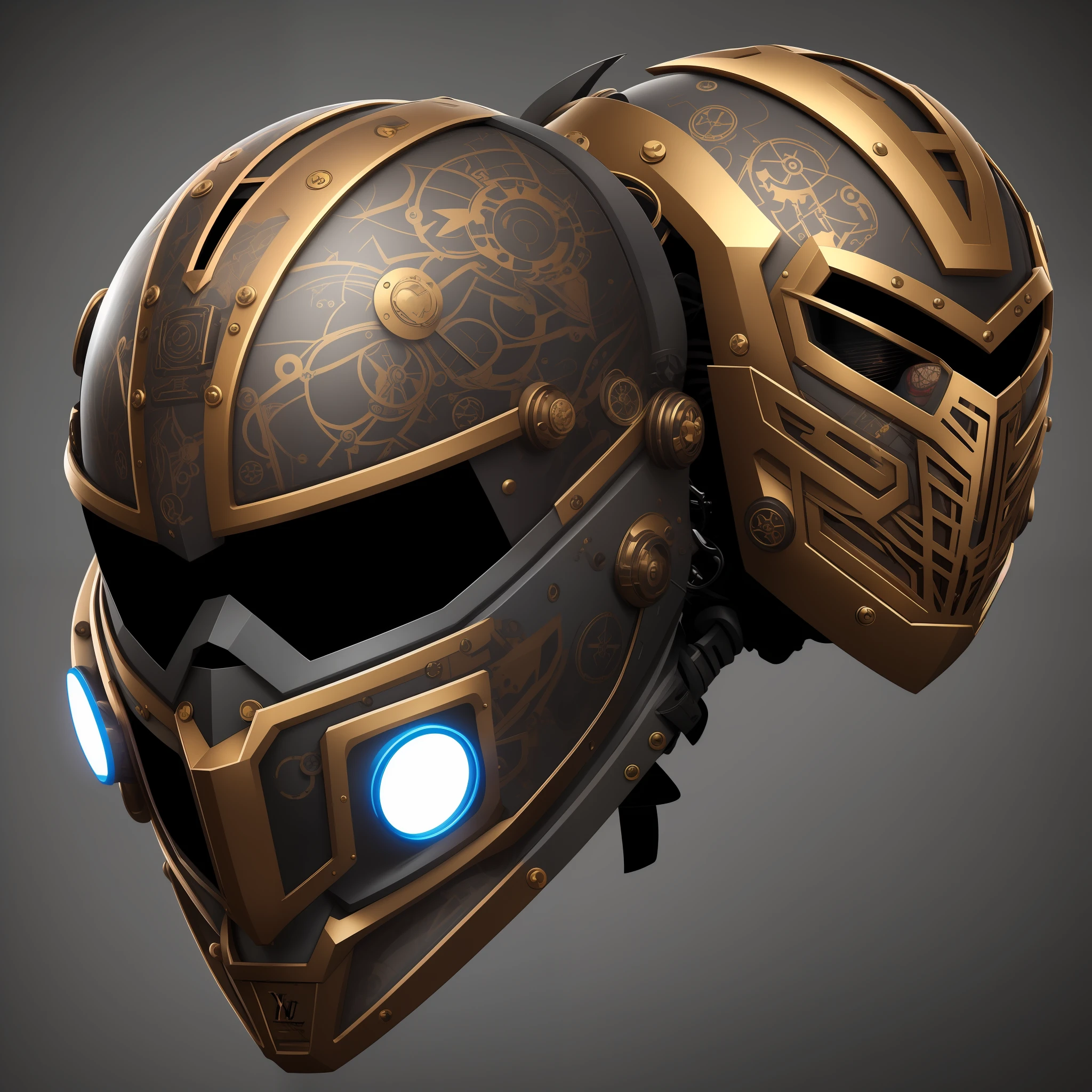 vivid colorful steampunk mask minimalist art robot ninja helmet STYLE LOUIS VUITTON WITH LOGOS, global lighting ray tracing hdr fanart arstation by Sung Choi and Eric Pfeiffer and Gabriel Garza and Casper Konefal