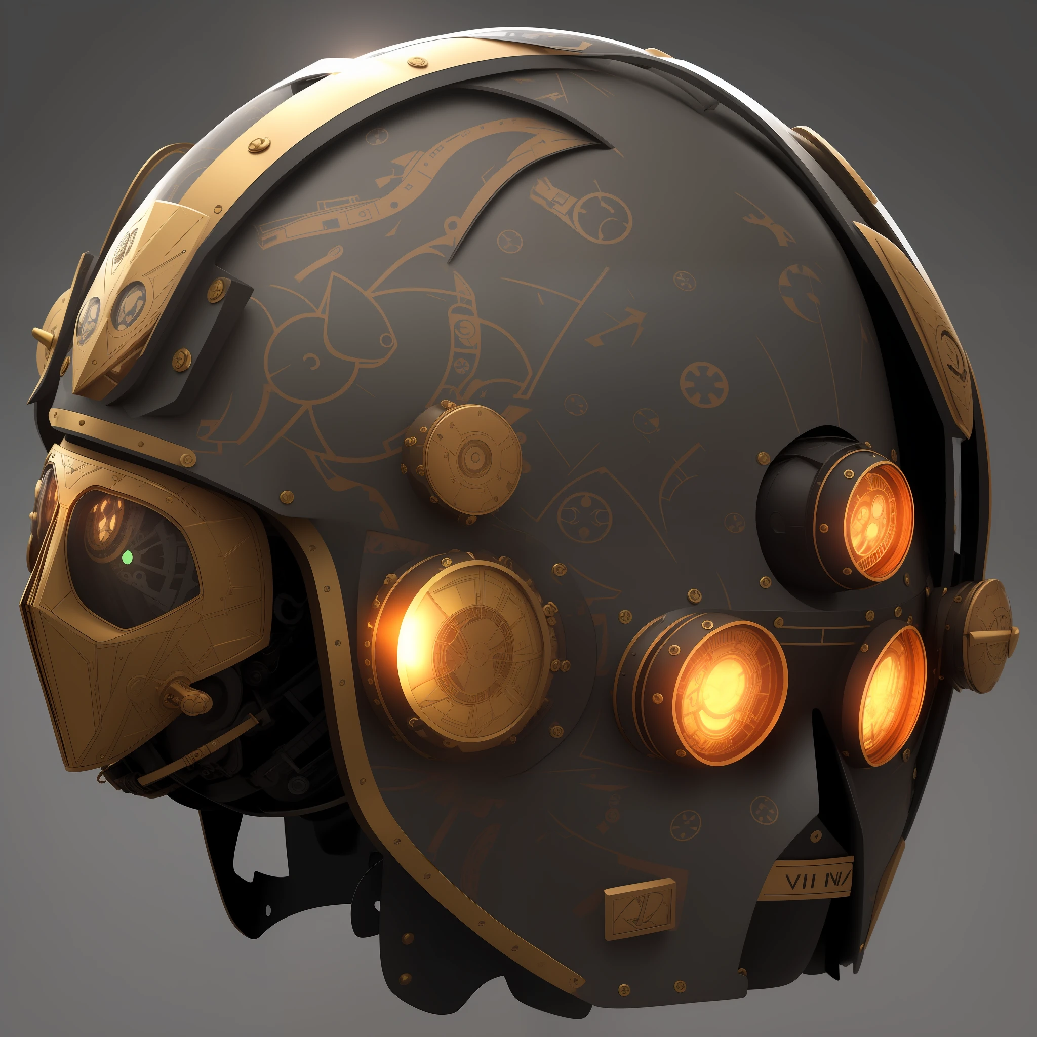 vivid colorful steampunk mask minimalist art robot ninja helmet STYLE LOUIS VUITTON WITH LOGOS, global lighting ray tracing hdr fanart arstation by Sung Choi and Eric Pfeiffer and Gabriel Garza and Casper Konefal