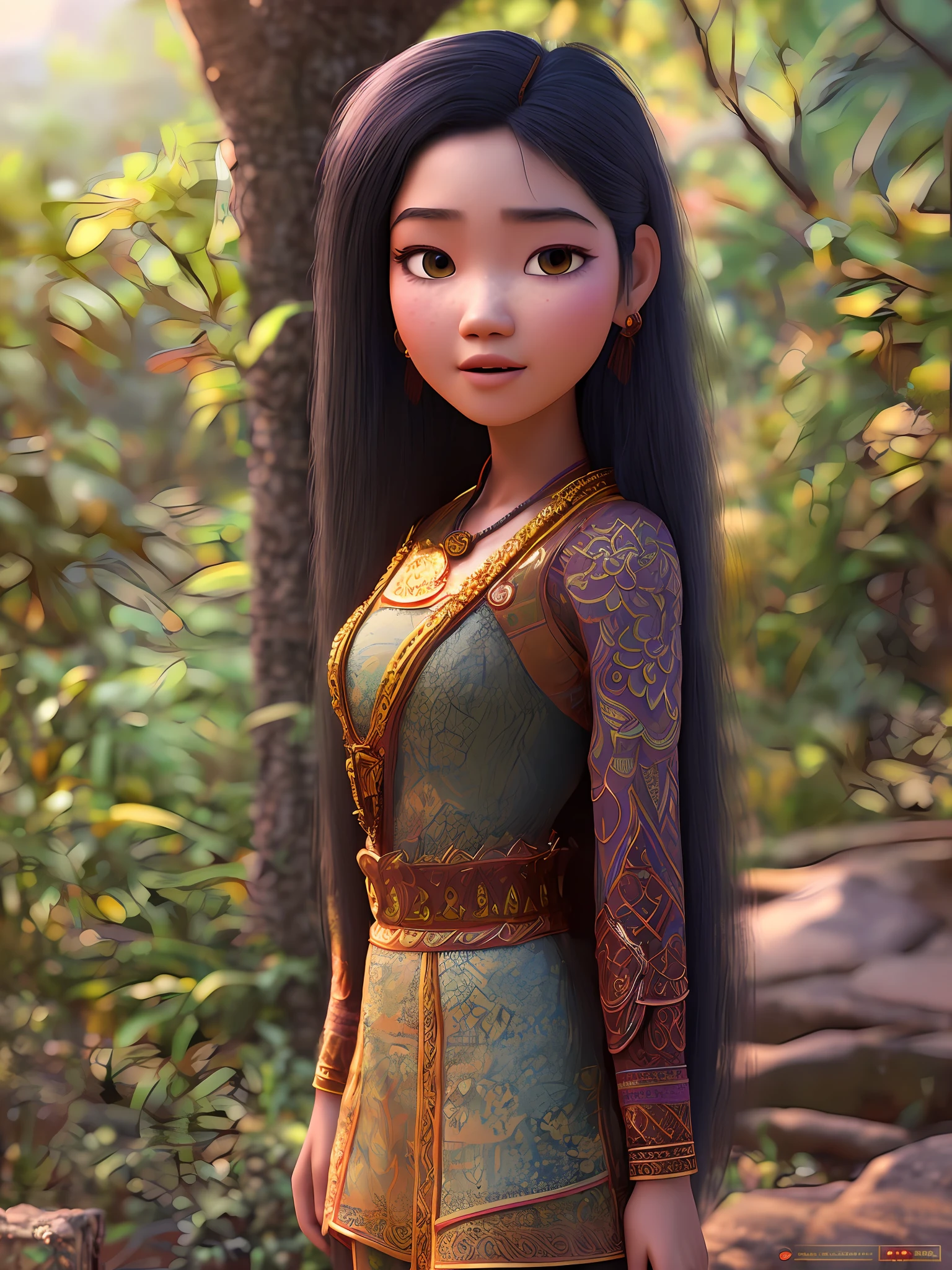 (pixar style) a waist-high portrait of a Thai girl in typical costumes, natural skin texture, 4k textures, HDR, intricate, highly detailed, sharp focus, hyper-detailed