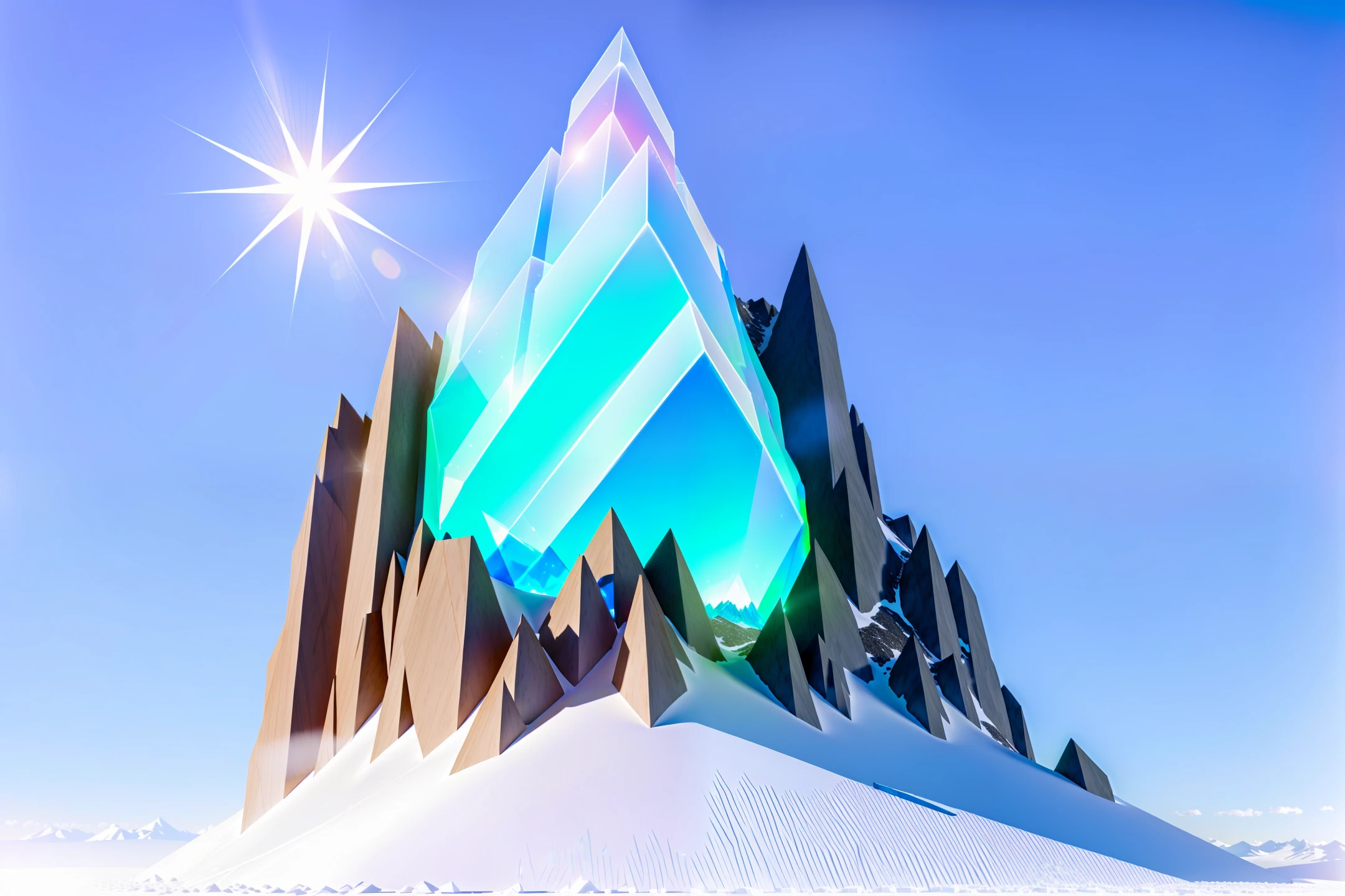 a huge mountain that is encased in a block of translucent frosty ice that has a giant dragon perched on top of the mountain inside of the ice