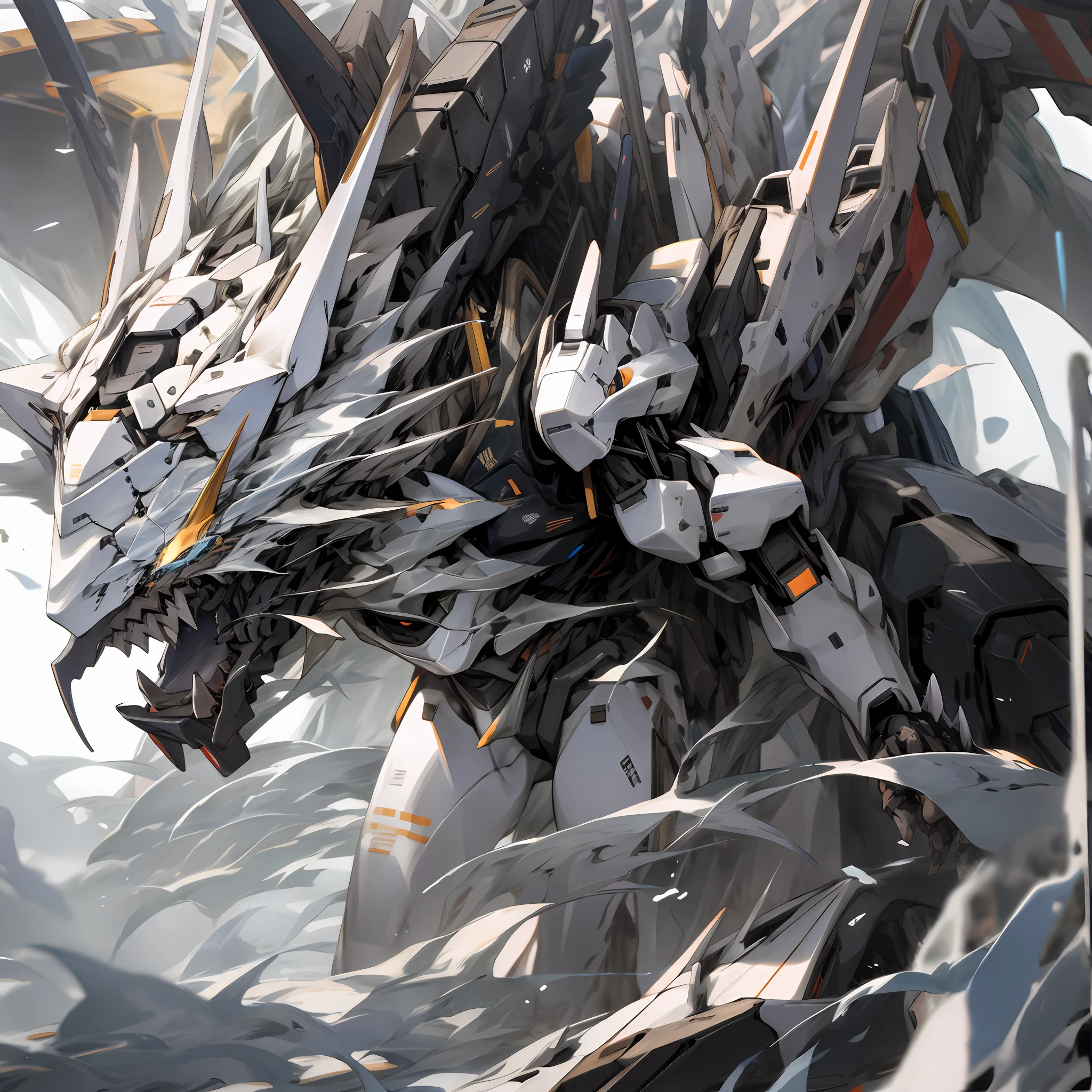 White and black mecha, Dragon helmet, claw weapons