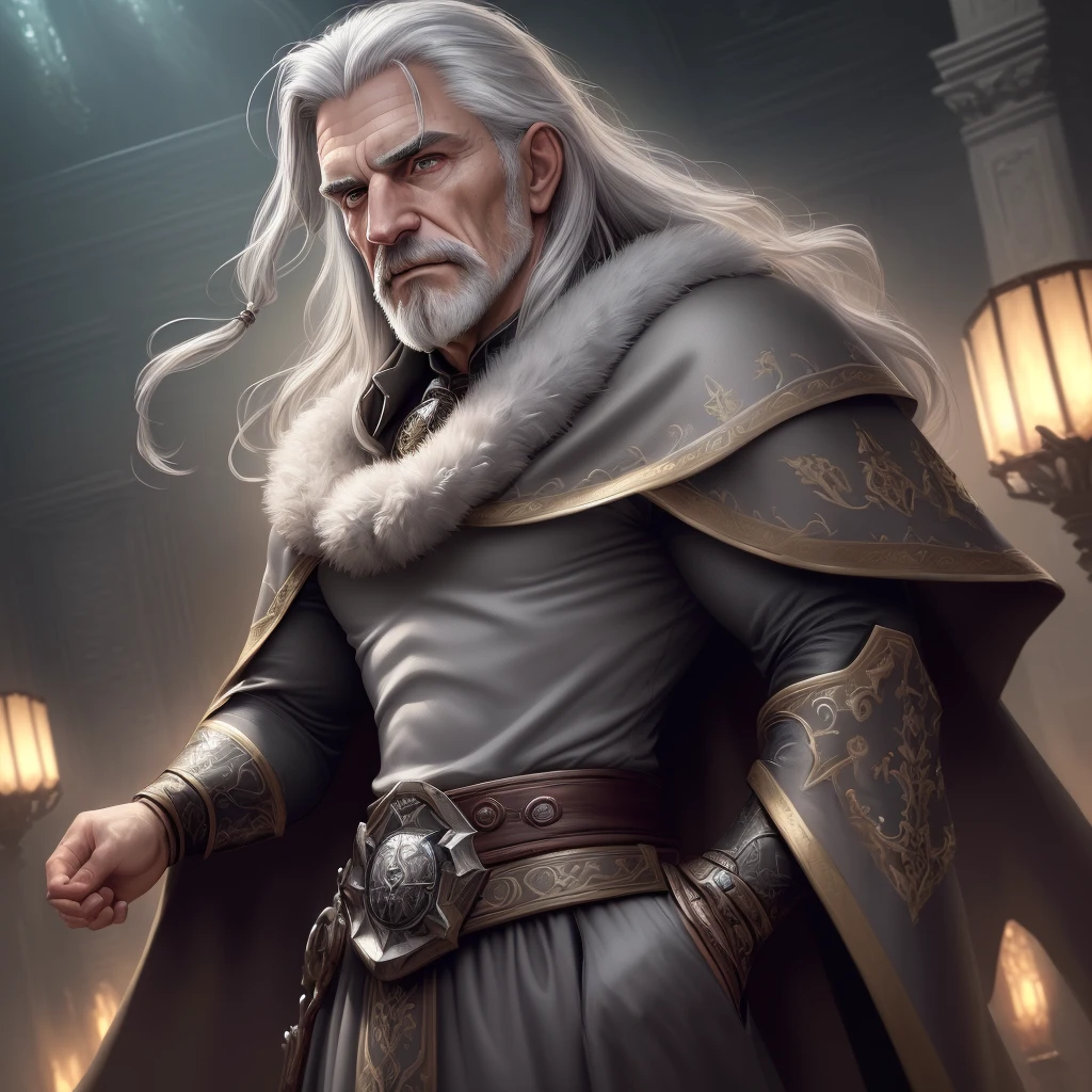 Best Quality, Masterpiece, Ultra High Resolution, Detailed Background, Realism, Hadesstyle, Solo, Male, Mature, Bara, Mature Male, Short Hair, Facial Hair, Wizard, Necromancer, Skeleton, Green Fire, Horror \ (Theme\), Dark Fantasy, Evil, Cape, ((Highest Quality + Illustration + Masterpiece: 1.3 + Super Detail: 1.2)), (Super Detailed Face + Eyes), Cinematic Lighting, (Gray Hair + Long Hair), Sportswear, Upper Body, Look at the audience (casual expressions), random scenes, random weather, (color), (slow motion: 1.2), (soft light and shadow: 1.3).