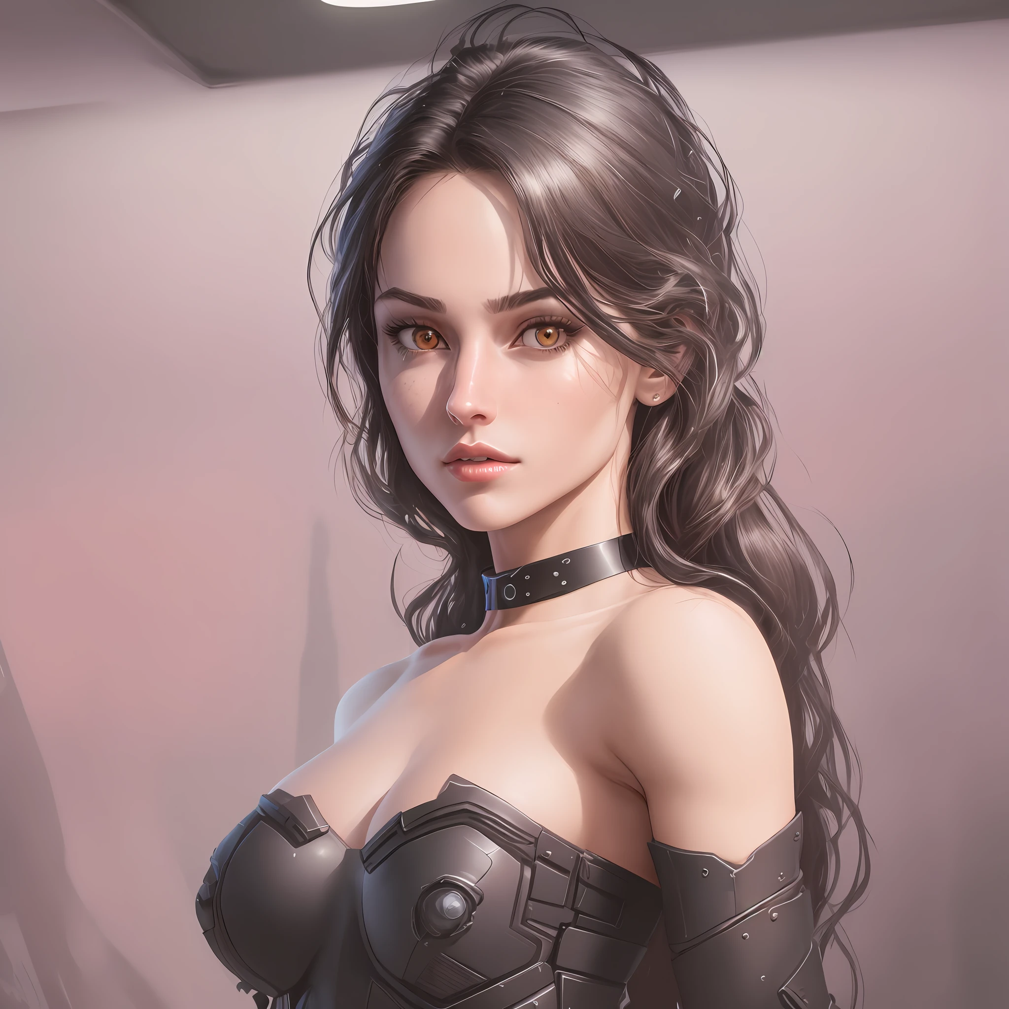 "Complete artwork masterpiece, high quality, ultra detailed in 4k, 8k, high resolution, hyper-realistic photo, hyper-detailed, realistic skin texture, amazing shadows, highly detailed background, extremely detailed texture, perfect lighting, high-level image quality." The female captain of a spaceship in Black Future armor, drinking coffe, space Future, looking trough the ship's windows, space on the back, fair skin, full body pic, long black hair, brown eyes, defined face, small breasts, choker, use woman from reference picture as role model,