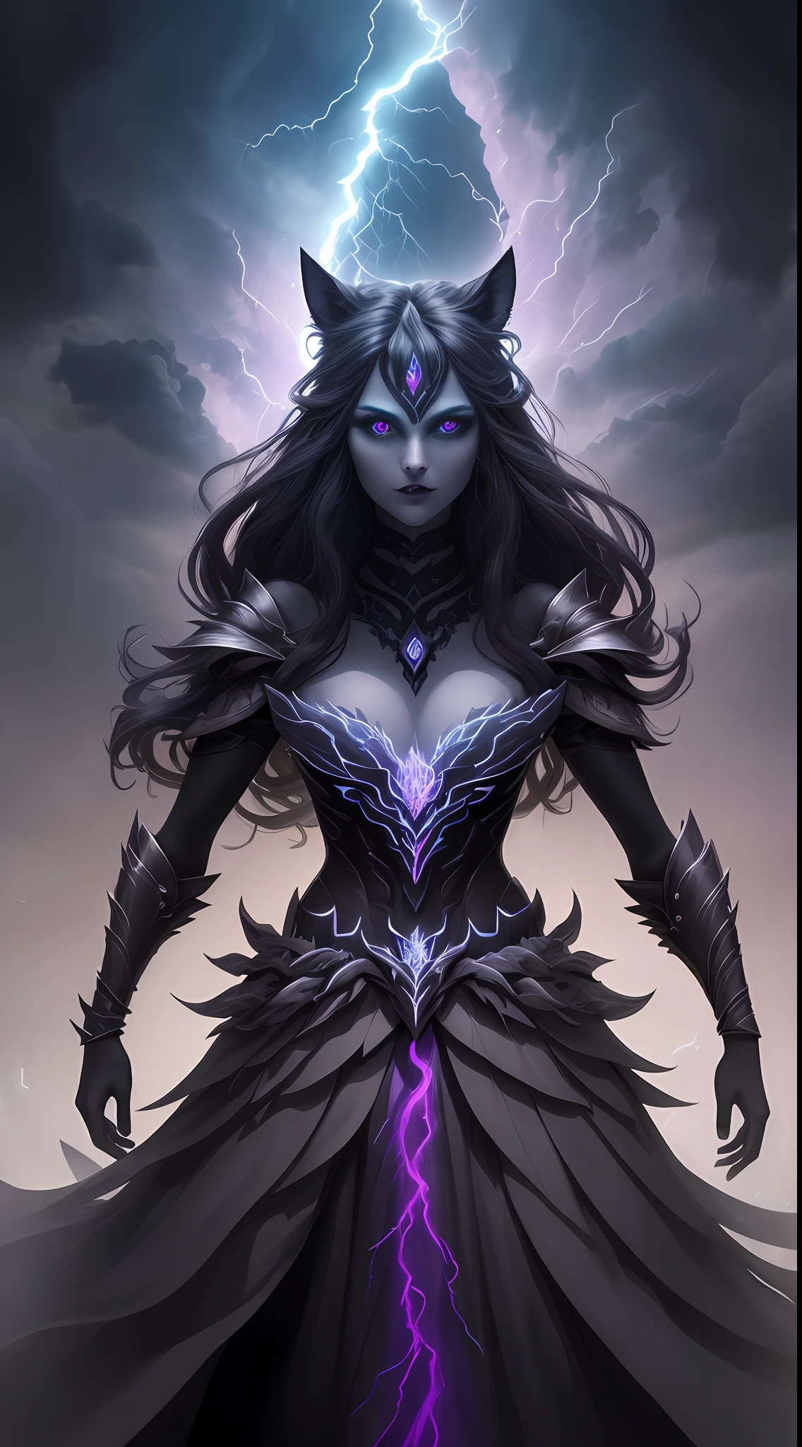 Hello, IA! Please create a Dark creature, Thundara, the Thunder Creature
. Explore your creativity to portray this mystical and imaginary creature. Play with vibrant colors, unique shapes and intriguing textures to make the image unique and engaging. I'm excited to see your artistic interpretation of the Dark creature, Do Thundara, the Thunder Creature