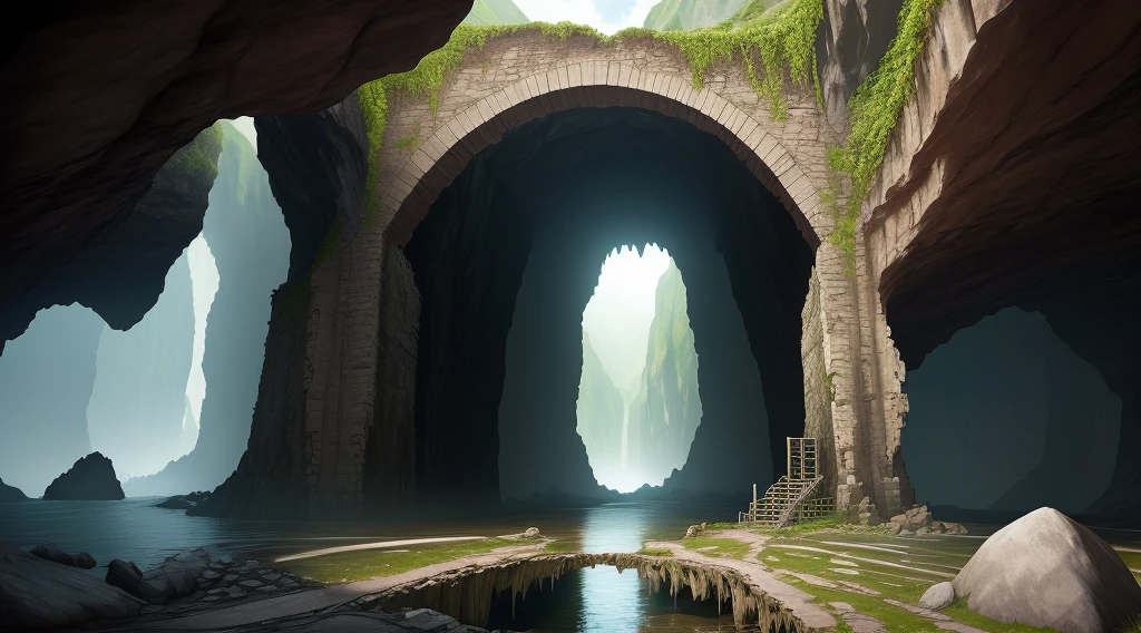 crumbling bridge into the cave