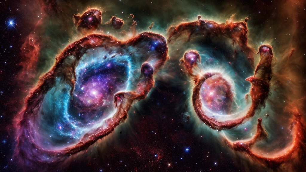 that surrounds the black hole, like stars and planets, exploding and releasing colorful gases. The image is a super realistic depiction of the universe, with every detail finely crafted and the colors strong and intense. Rays of light shine through the pillars of creation, adding to the cosmic beauty of the image. The black hole stands out in the center, represented purely by a black circle, a stark contrast to the vibrant colors of the rest of the universe. As you gaze at the image, you can almost feel the fog of matter surrounding you, transported to a world beyond our own, 8k
