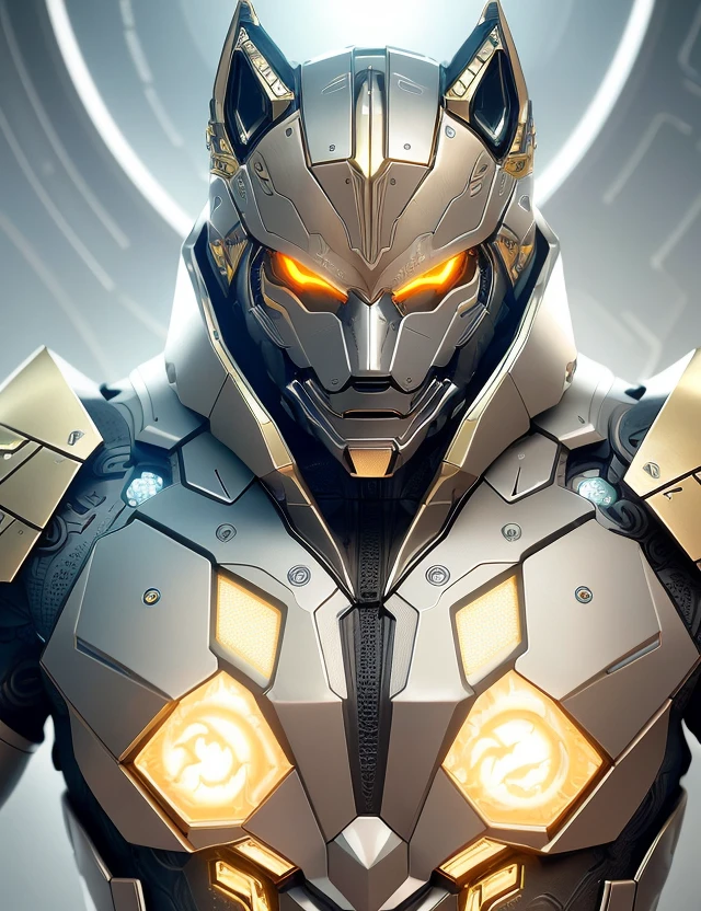 Wolf - the futuristic biomechanical android, beautiful natural soft light, rim light, gold fractal details, metallic fine lace, muscular, mandelbot fractal anatomical, diamond, facial muscles, elegant, ultra detailed,