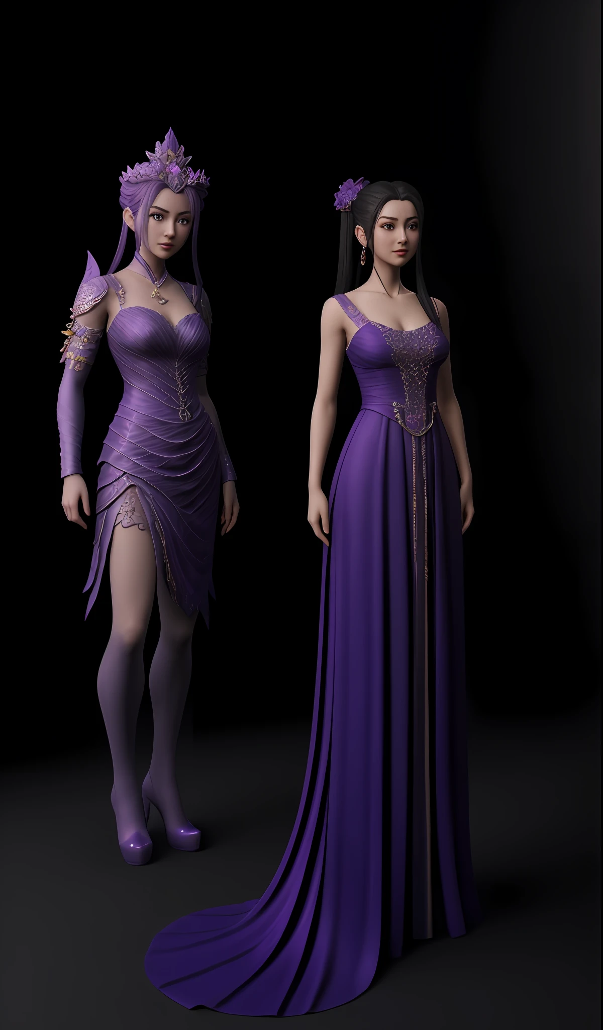 arafed image of a woman in a purple dress and a woman in a purple dress, stuning fantasy 3 d render, 3 d render character art 8 k, full body xianxia, smooth 3d cg render, realistic fantasy render, high quality 3d render, high quality 3 d render, 3 d render stylized, render of mirabel madrigal