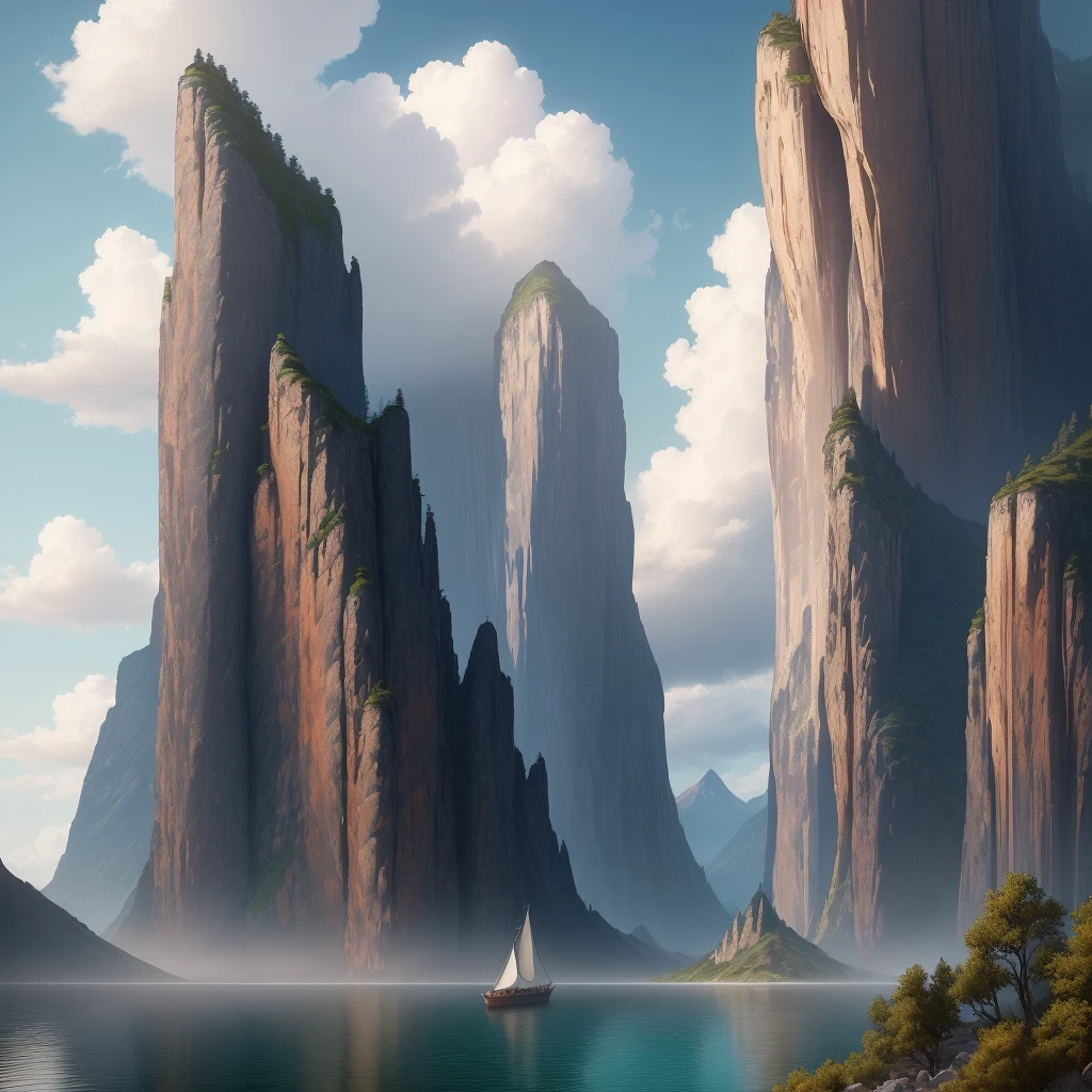 masterpiece, best quality, high quality, extremely detailed CG unity 8k wallpaper, scenery, outdoors, sky, cloud, day, no humans, mountain, landscape, water, tree, blue sky, waterfall, cliff, nature, lake, river, cloudy sky,award winning photography, Bokeh, Depth of Field, HDR, bloom, Chromatic Aberration ,Photorealistic,extremely detailed, trending on artstation, trending on CGsociety, Intricate, High Detail, dramatic, art by midjourney