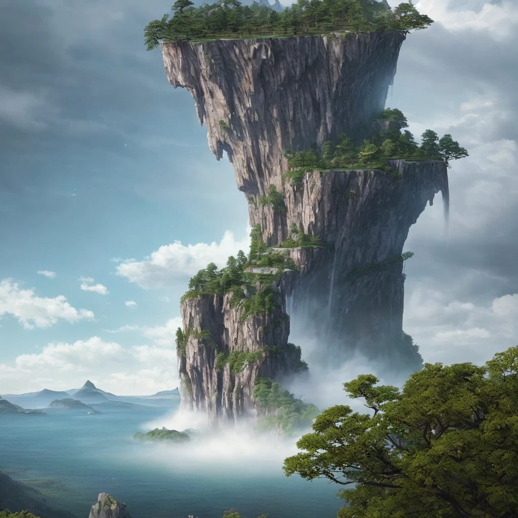Masterpiece, best quality, high quality, extremely detailed CG unity 8k wallpaper, landscape, outdoor, sky, cloud, sky, no humans, mountain, landscape, water, tree, blue sky, waterfall, cliff, nature, lake, river , cloudy skies, award winning photography, bokeh, depth of field, HDR, bloom, chromatic aberration, photorealism, very detailed, trending on artstation, trending on CGsociety, intricate, high detail, dramatic, midjourney art