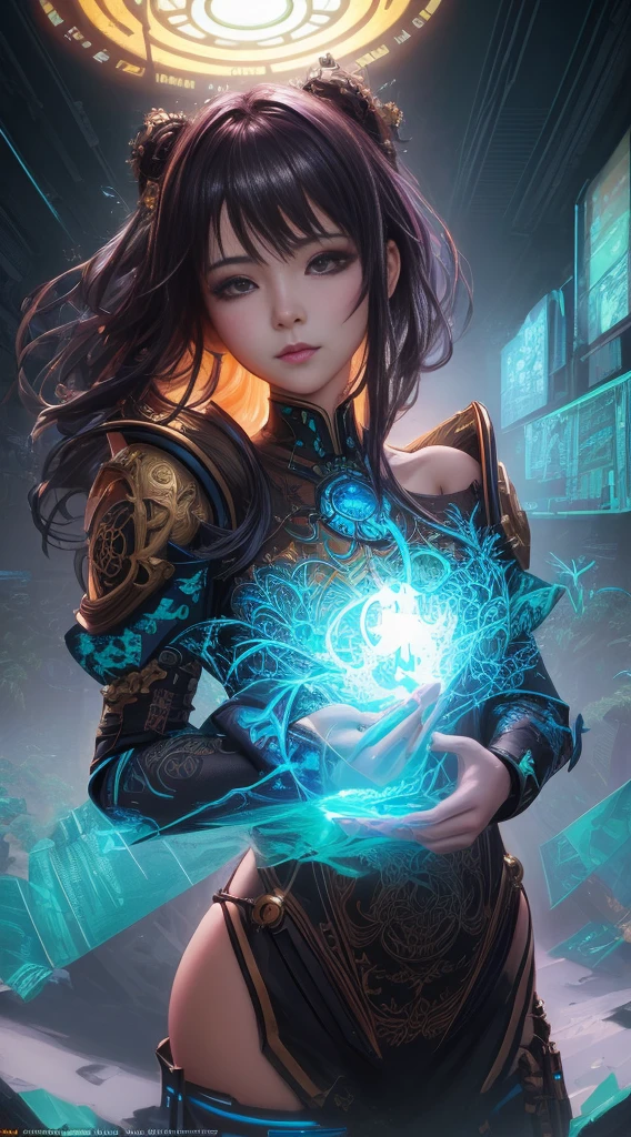 chibi style, shoulder length messy hair , happy, Full body, Beautiful anime waifu style girl, hyperdetailed painting, luminism, art by Carne Griffiths and Wadim Kashin concept art, 4k resolution, fractal isometrics details bioluminescence , 3d render, octane render, intricately detailed , cinematic, trending on artstation Isometric Centered hyperrealistic cover photo awesome full color, hand drawn , gritty, realistic mucha , hit definition , cinematic, on paper, ethereal background, abstract beauty,stand, approaching perfection, pure form, golden ratio, minimalistic, unfinished, concept art, by Brian Froud and Carne Griffiths and Wadim Kashin and John William Waterhouse, intricate details, 8k post production, high resolution, hyperdetailed, trending on artstation, sharp focus, studio photo, intricate details, highly detailed, by greg rutkowski