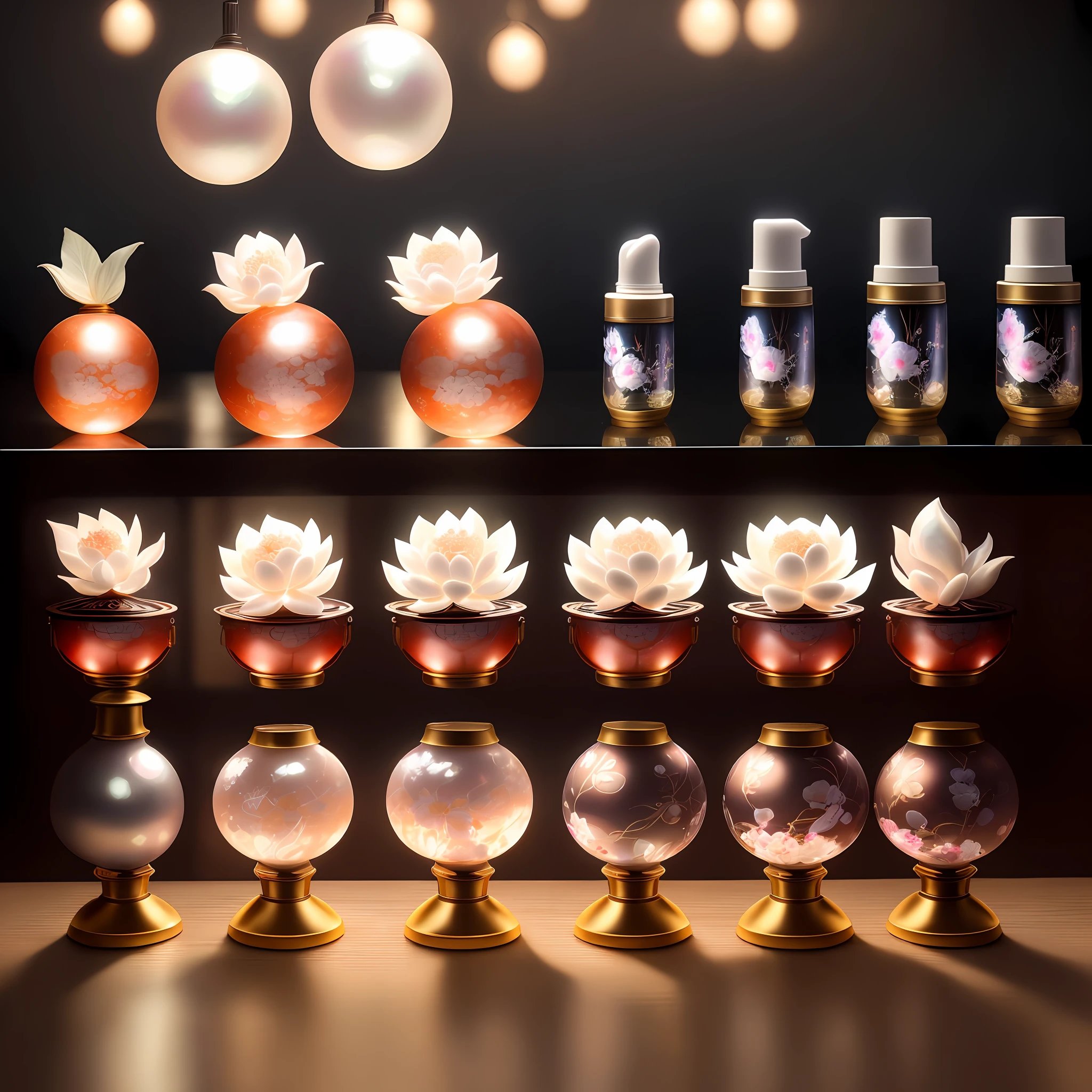 Studio lighting, octane rating, micro details, advanced lighting, degree of freedom, reflection, refraction, moisturizing, Chinese style, pearl, Chinese style, cosmetic packaging materials