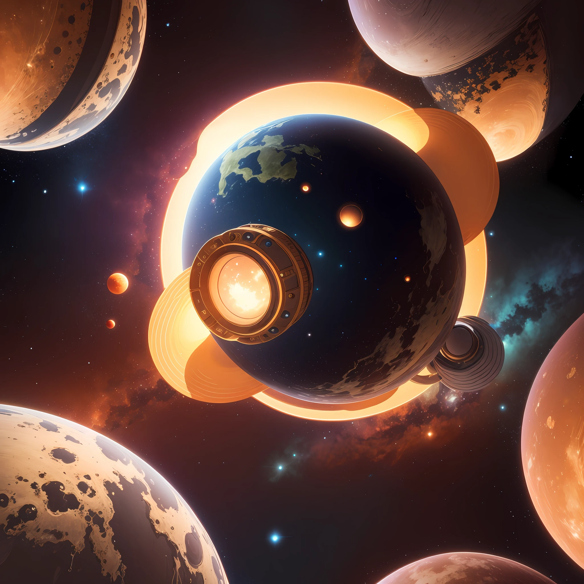 Best quality scifi one single planet with a perfect circular shape alone, perfectly symmetrical and eye-catching, vividly colorful, floating in the universe, depicted in ultra-detailed CG unity 8k wallpaper.