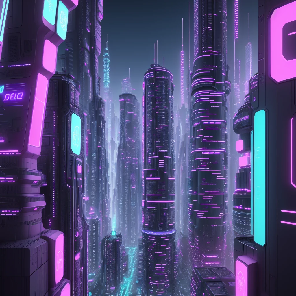 future delorian city, neon environment, grunge, intricate complexity, rendered in engine, photorealistic colors neon blue/red/purple,/black and white artificial intelligence future technology