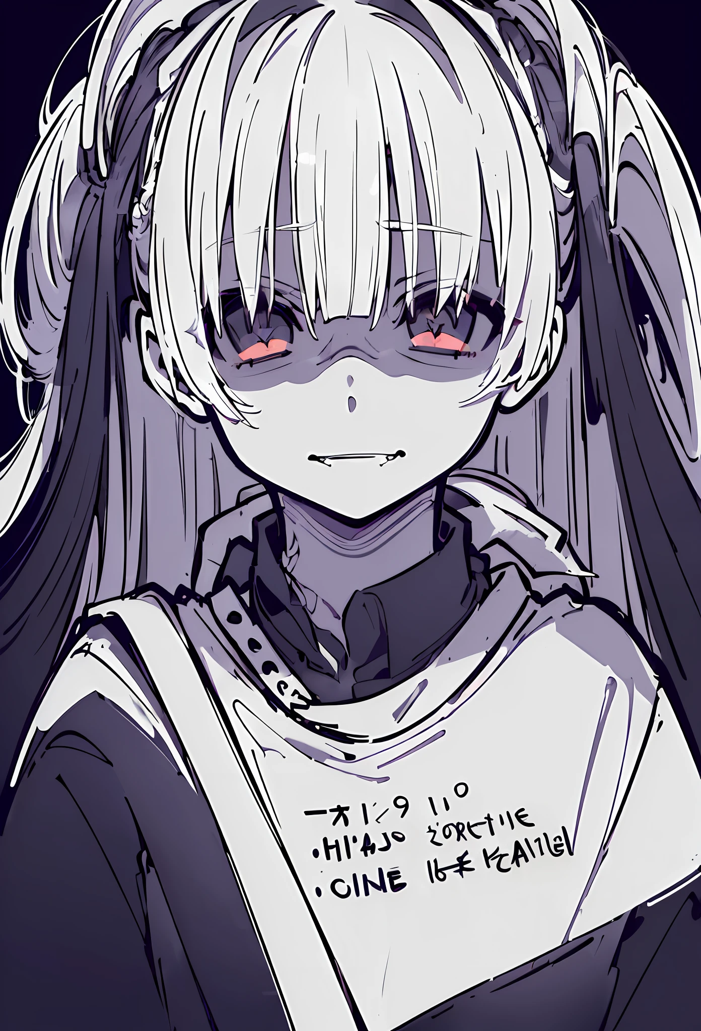 (((in the style of Tanya the Devil))), (((masterpiece, illustration, strong outlines)), monochrome, chiaroscuro, (simple background, transparent background, exotic simple background), a japanese girl, suit, black jacket, white shirt, black necktie, serious face, (shaded face:1.3), hair between eyes, (crazy eyes:1.5), white hair, french braid, short hair, high contrast