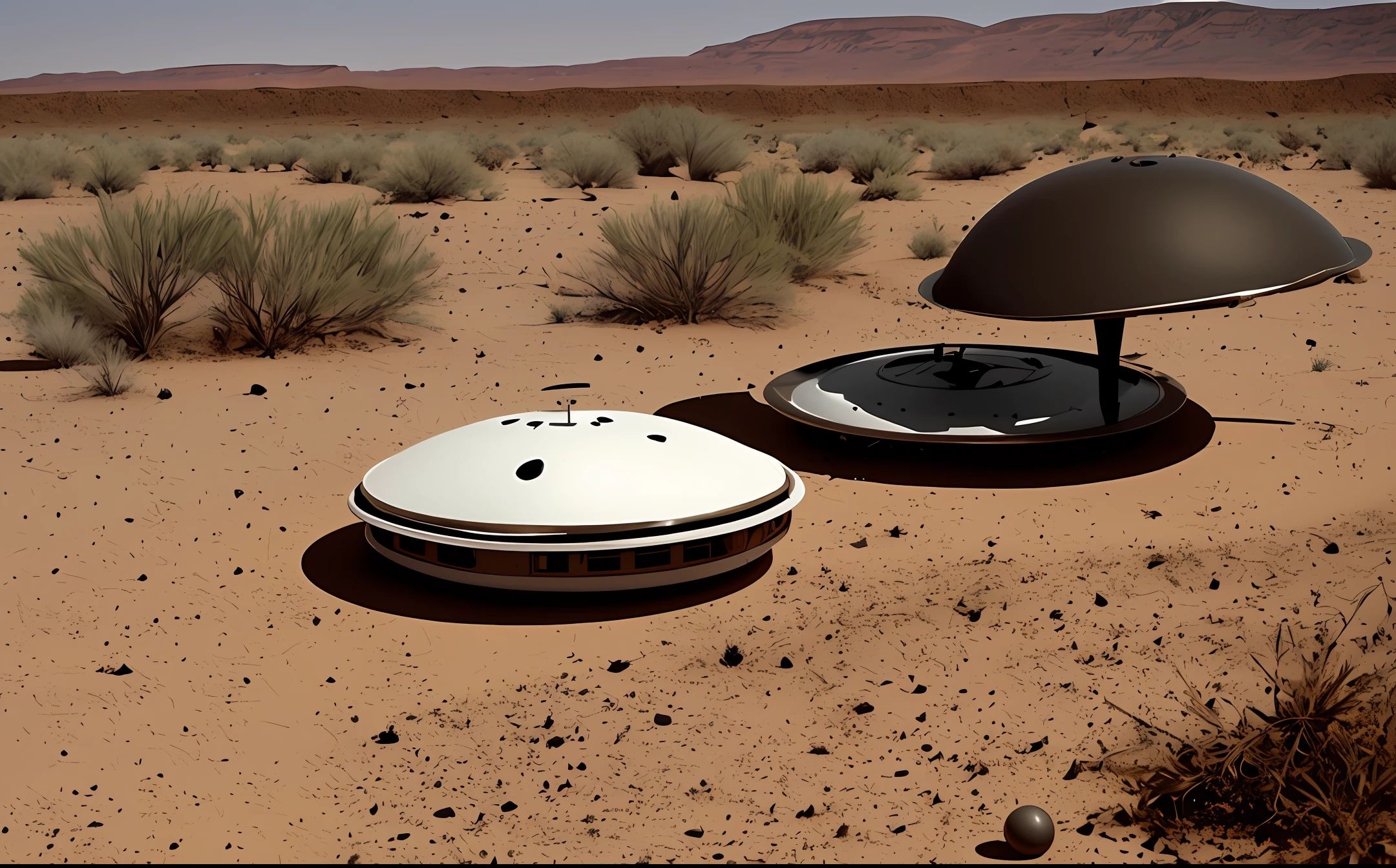 a flying saucer UFO crashed in the desert, ants investigating