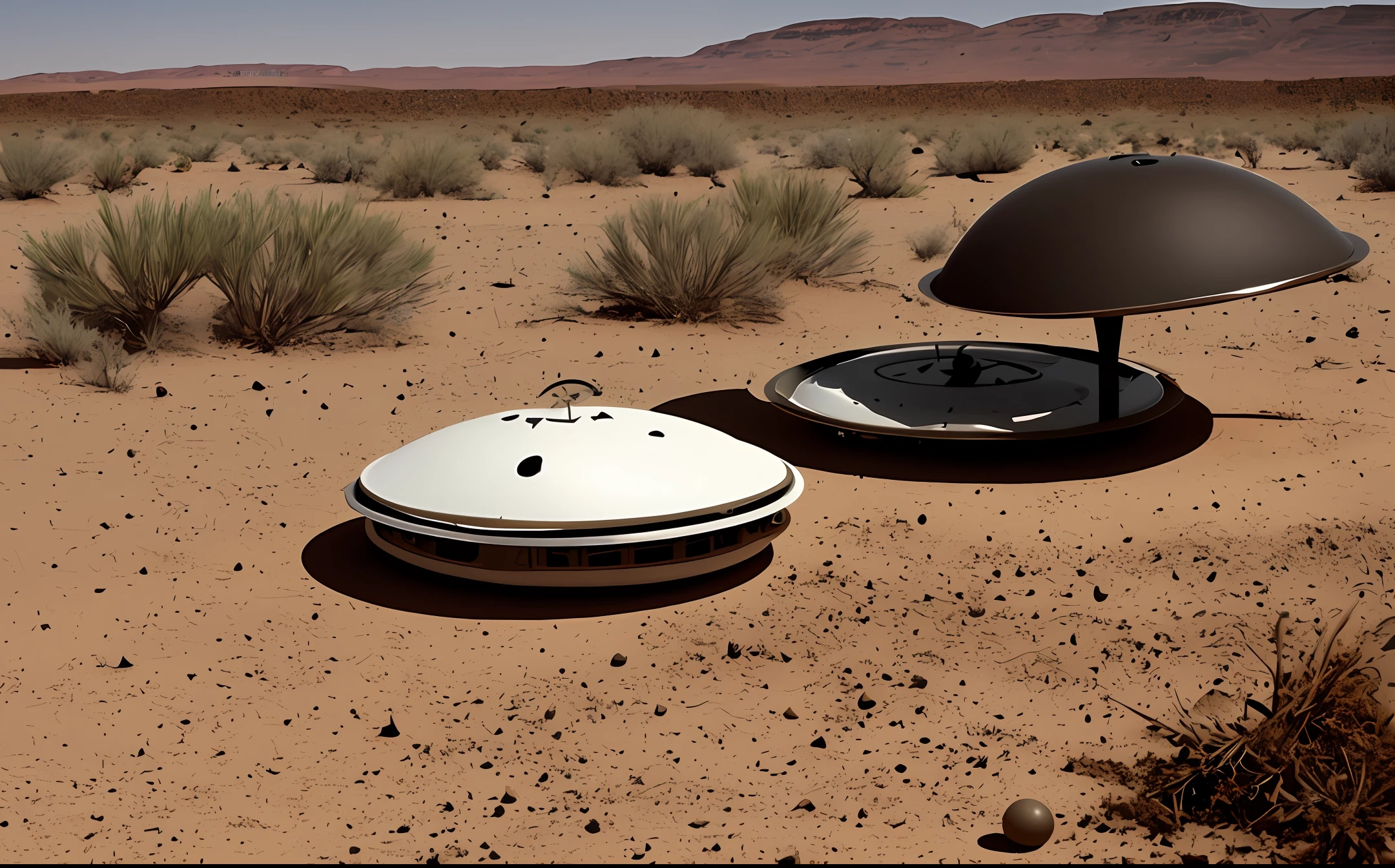 a flying saucer UFO crashed in the desert, ants investigating