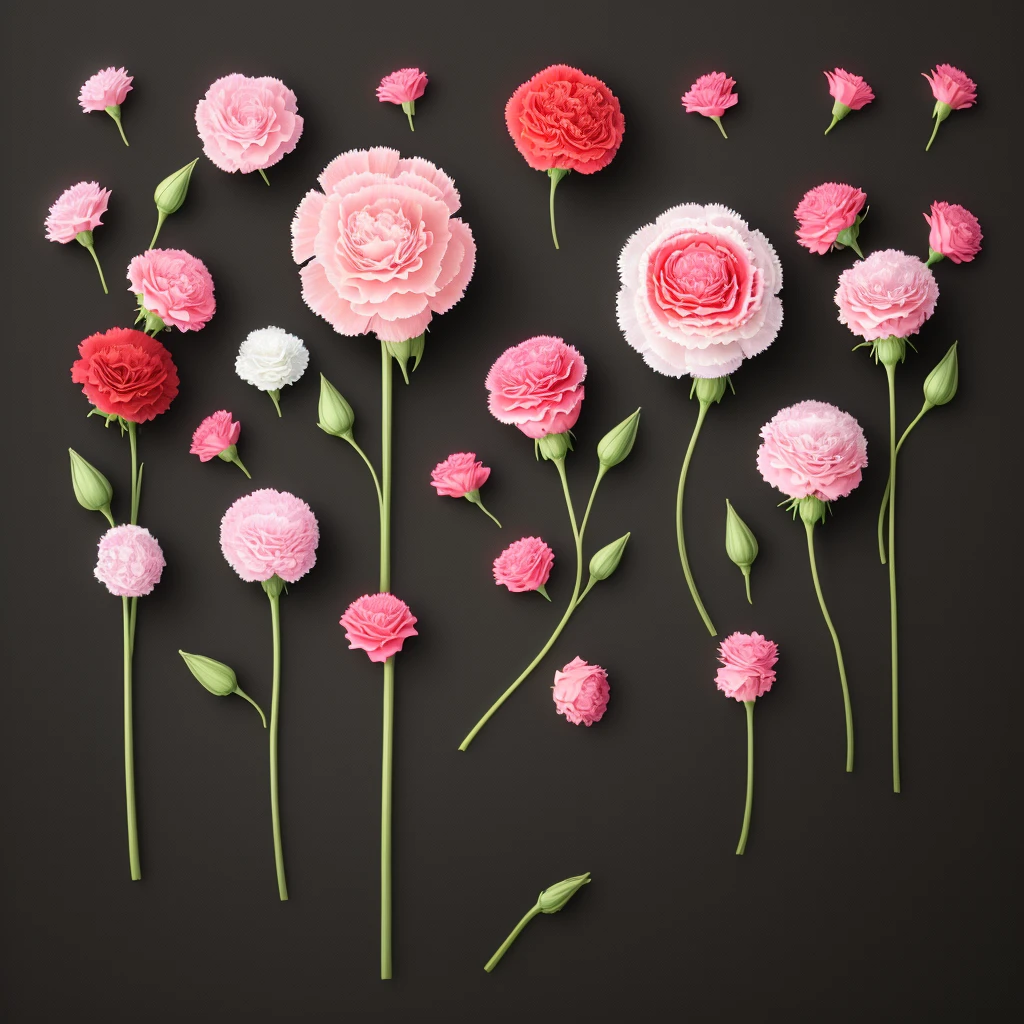 Carnations, pink, garland, many, realistic, black background