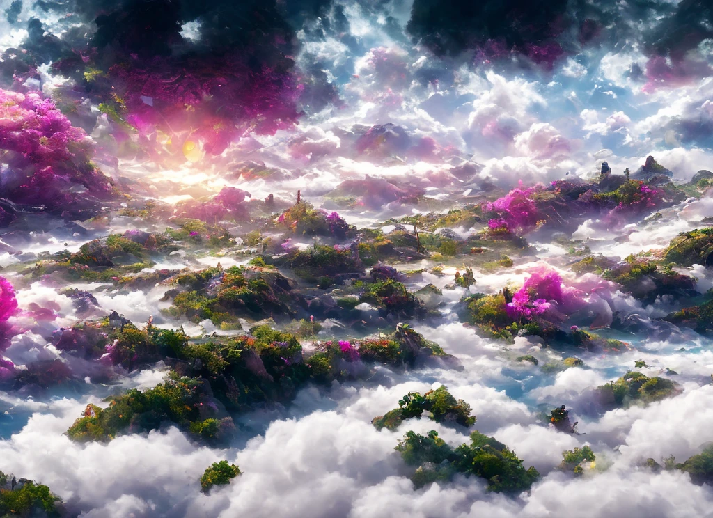 A disco diveland with swirling clouds and flowers, artstation, clear focus, inspiring 8k wallpaper