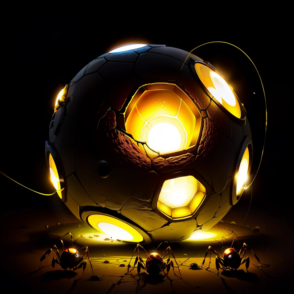 glowing orb with crack and ants crawling out