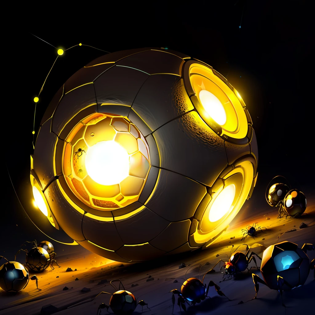 glowing orb with crack and ants crawling out