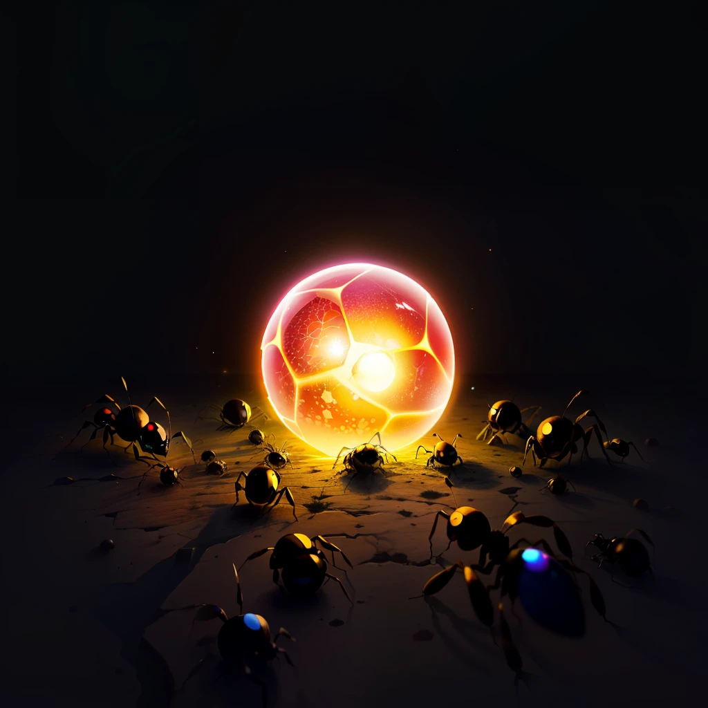 glowing orb with crack and ants crawling out