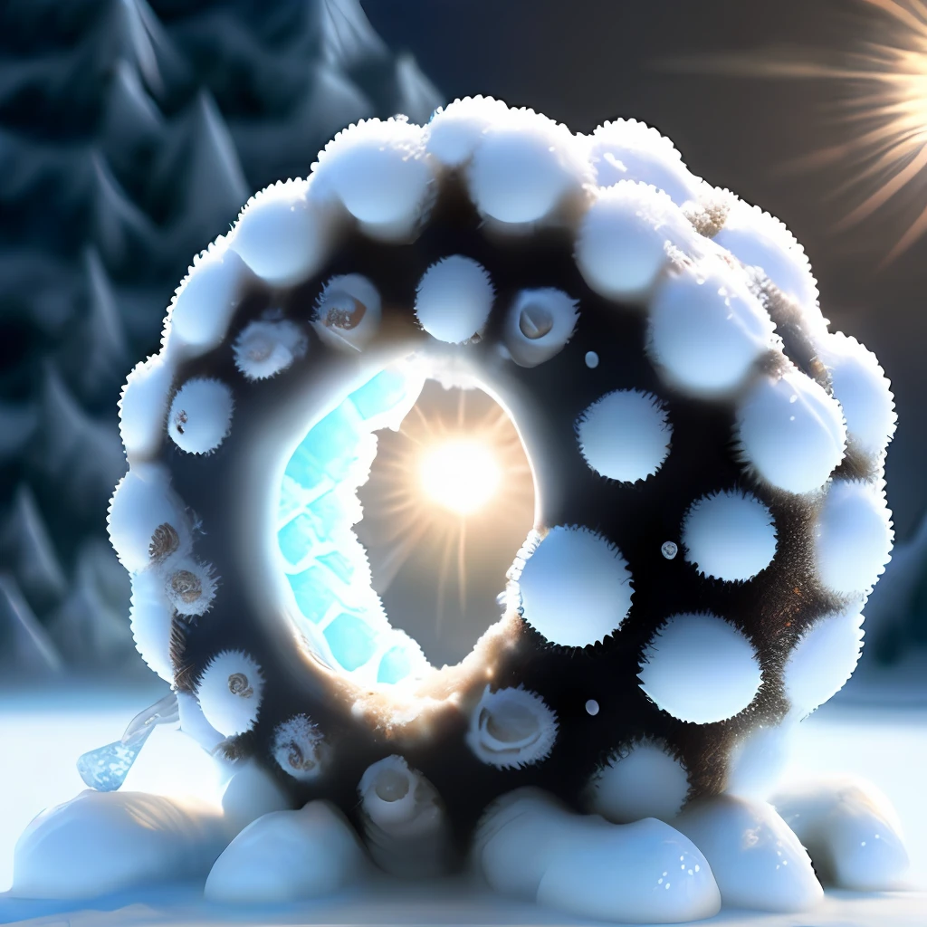 hyper realistic anthill sun with rings of ice