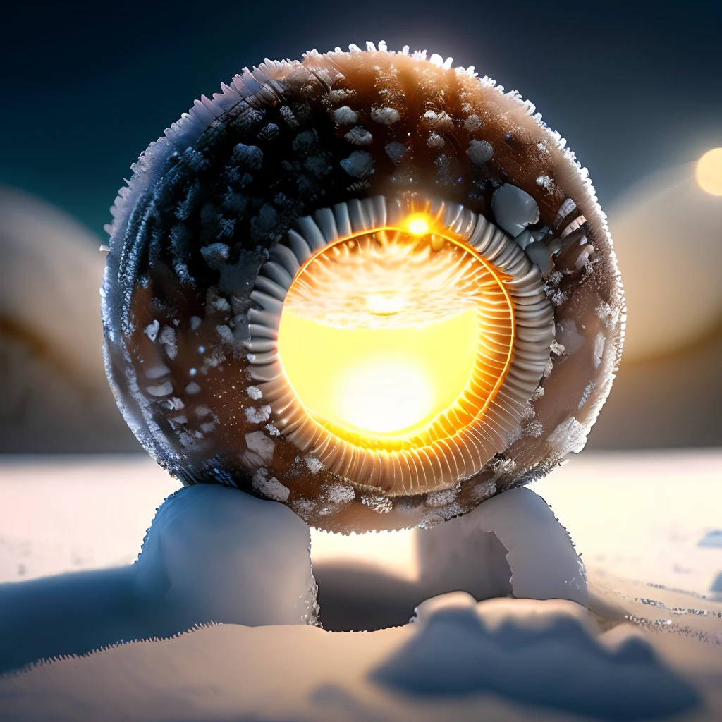 hyper realistic anthill sun with rings of ice