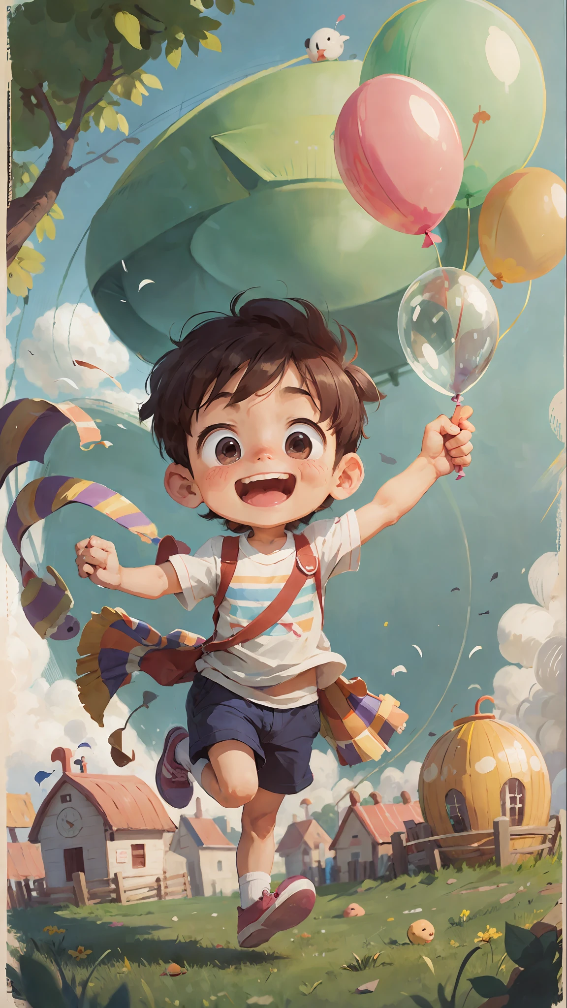 Poster making, Children's Day, in the amusement park, a  boy holding a balloon, happy, jumping, happy --v 6