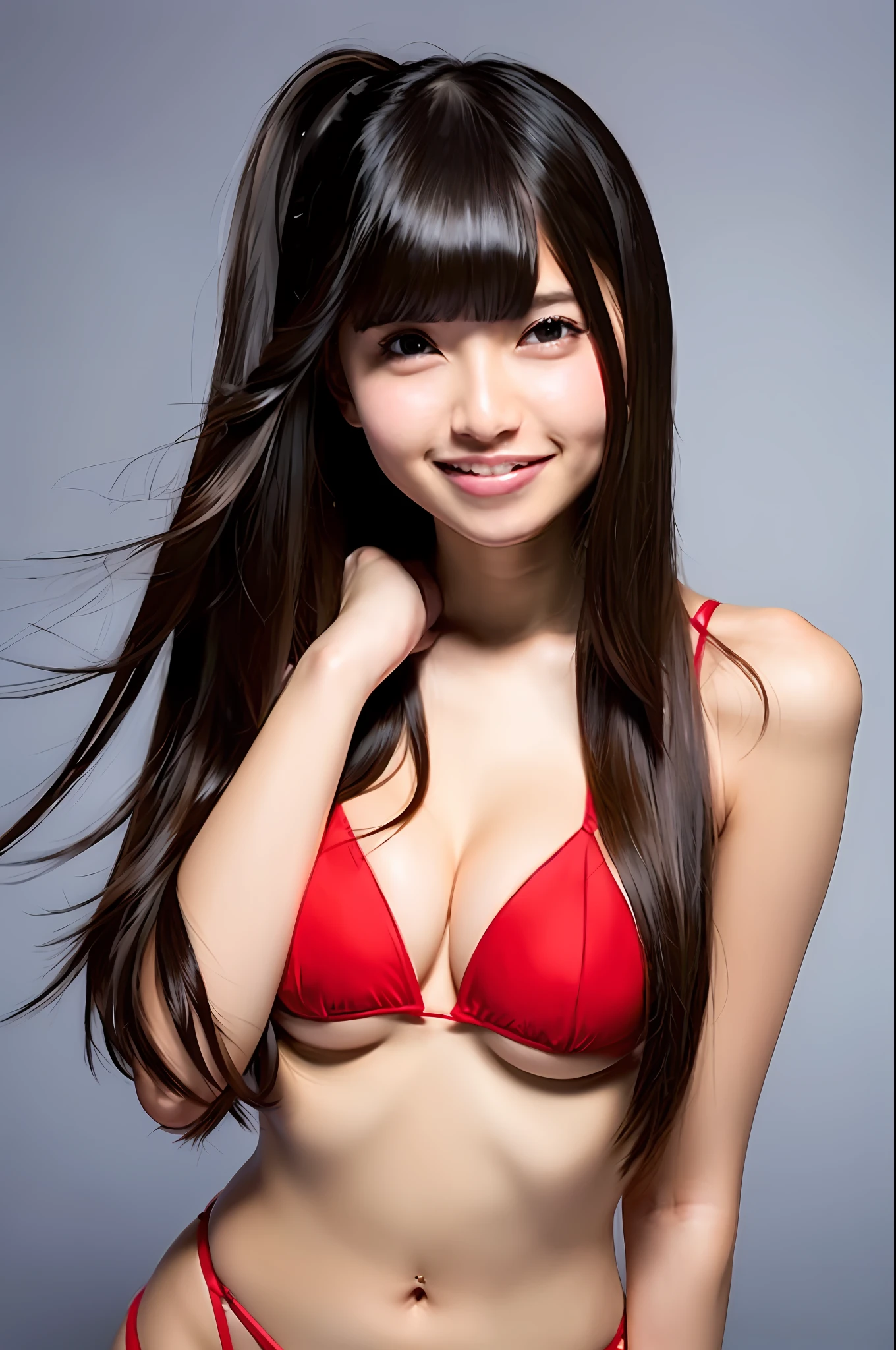 Slutty, detailed face, best quality, ultra high definition, (photorealistic: 1.4), ((detailed facial features)), 8k resolution, Kpop idol, 1 girl, (dark blonde hair: 1.3) , (hair amount: 1.3), (hair details: 1.2), (bangs: 1.2), (eye details: 1.2), thin eyebrows, (smile: 1.3), perfect body, curvaceous body, medium breasts, nsfw, (red bikini: 1.4), (bar: 1.4), (dark night: 1.5), succubus