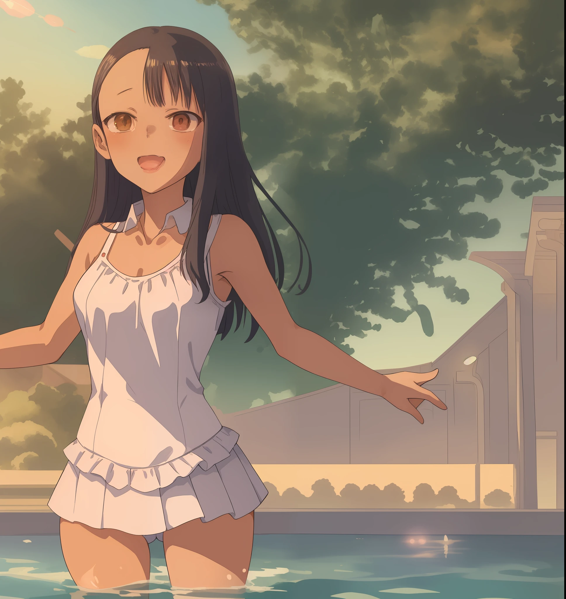 [(ES) ((masterpiece)) & (swimsuit) & (nagatoro), ((best illustration)) & ((extremely delicate and beautiful))), floating, high resolution, dynamic pose, wide shot, 1 girl, watercolor:0.8])