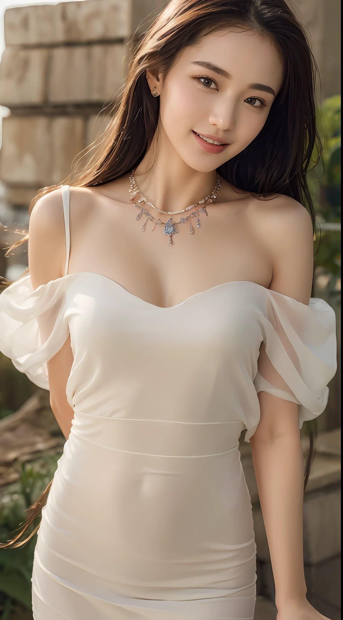 ((Best Quality, 8k, Masterpiece:1.3)), Focus:1.2, Perfect Body Beauty:1.4, Buttocks:1.2, ((Delicate Long Hair)), (Wet Clothes:1.1) , (Ship, Sea: 1.3), Fine bandeau dress:1.1, Highly detailed face and skin texture, Fine eyes, Double eyelids, whitening skin, smile, wearing necklace,