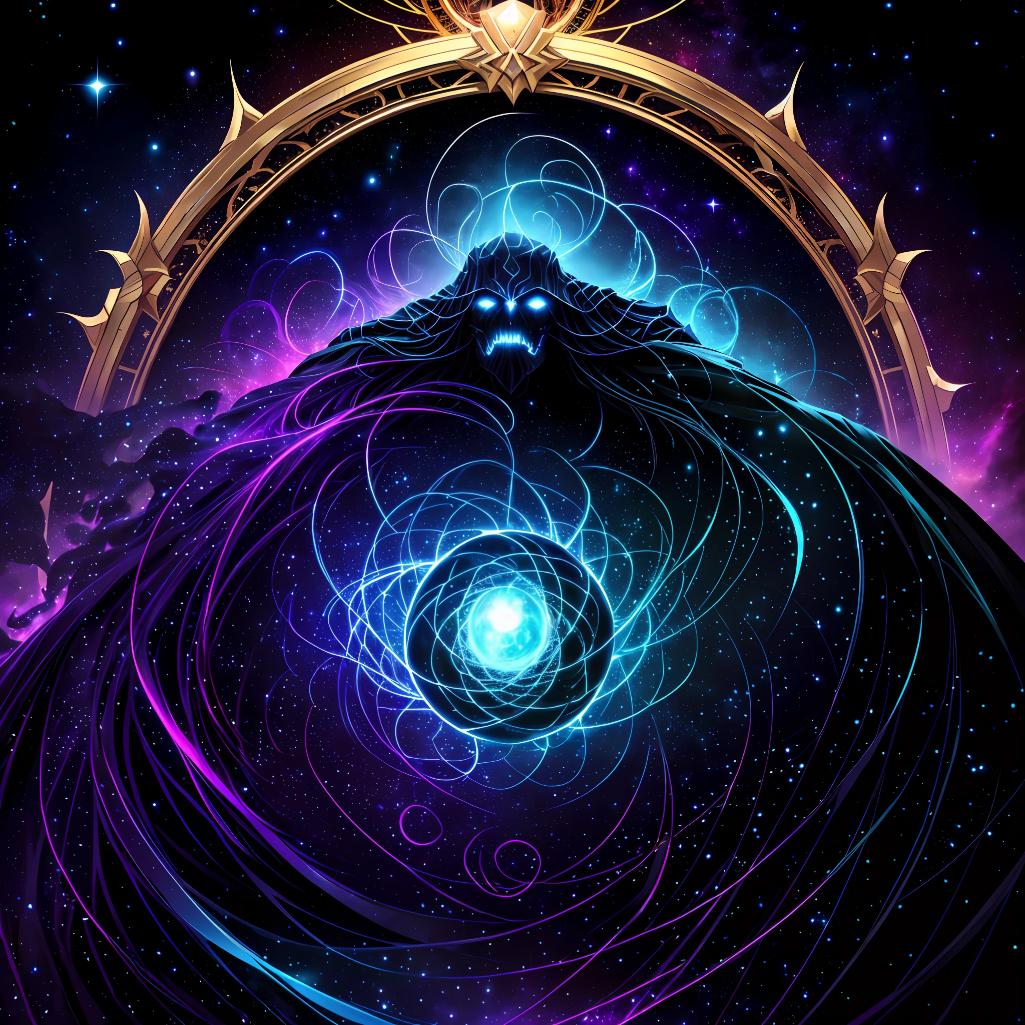 Azathoth is the Greatest God, who rules all infinity from his throne at the center of chaos. His body is composed of all the bright stars of the visible universe, but his face is veiled in darkness.