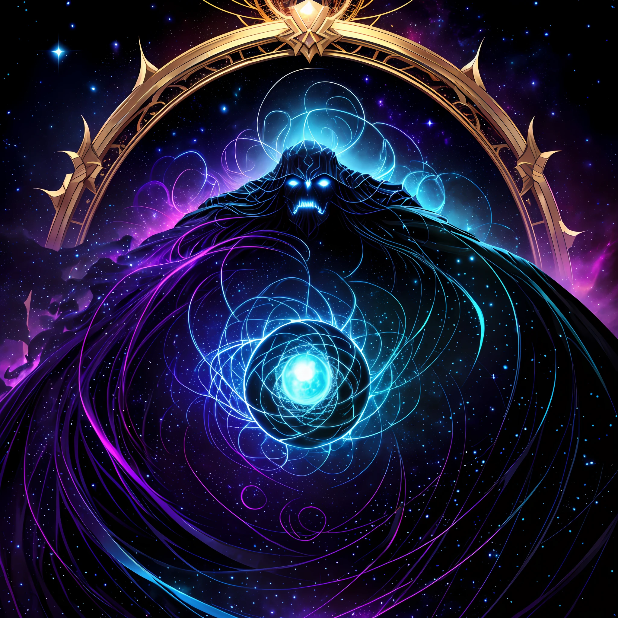 Azathoth is the Greatest God, who rules all infinity from his throne at the center of chaos. His body is composed of all the bright stars of the visible universe, but his face is veiled in darkness.