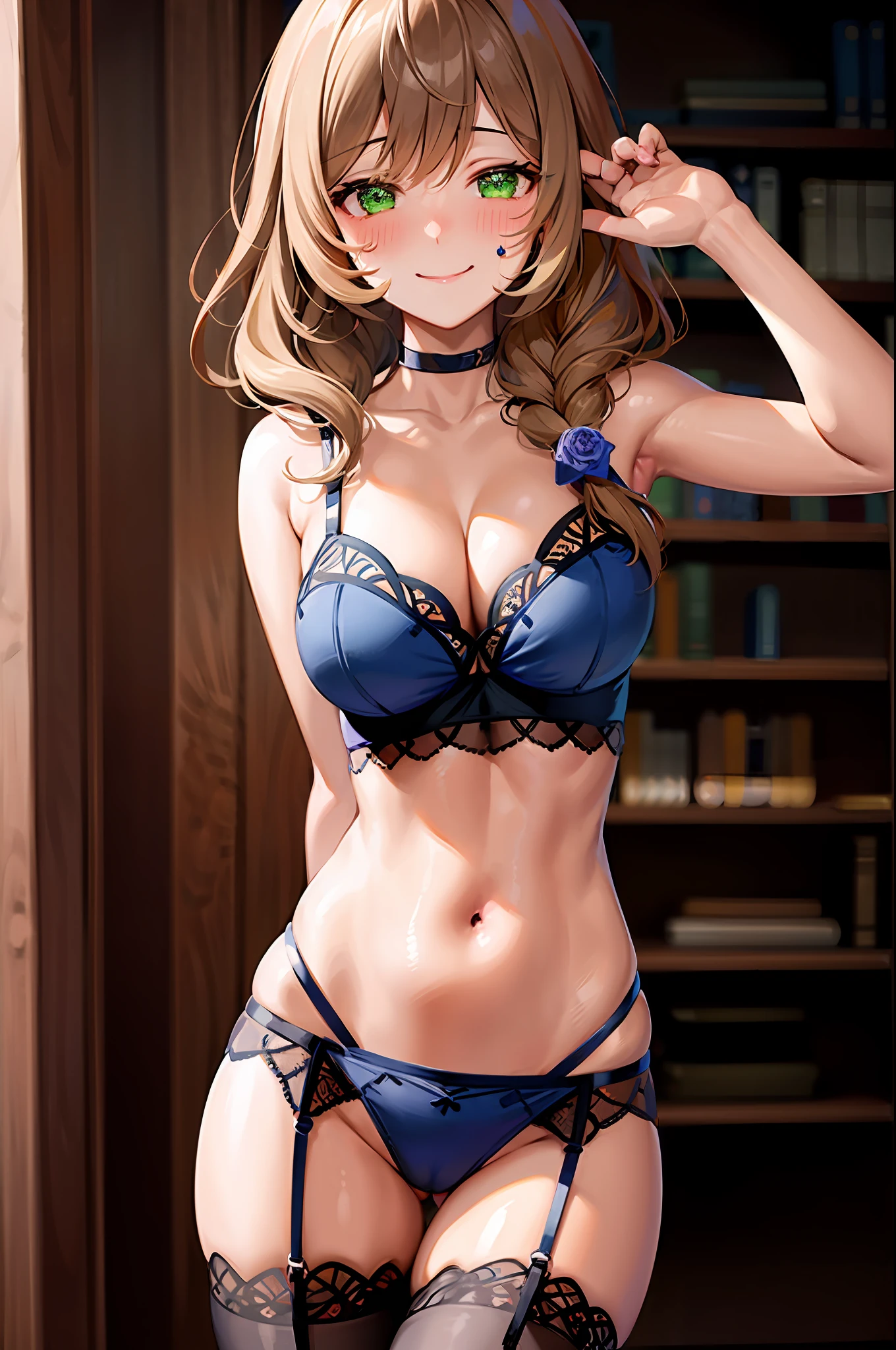 (Blushing face:1.3), smiling, ((lingerie)), glowing eyes, looking at viewer, smiling
