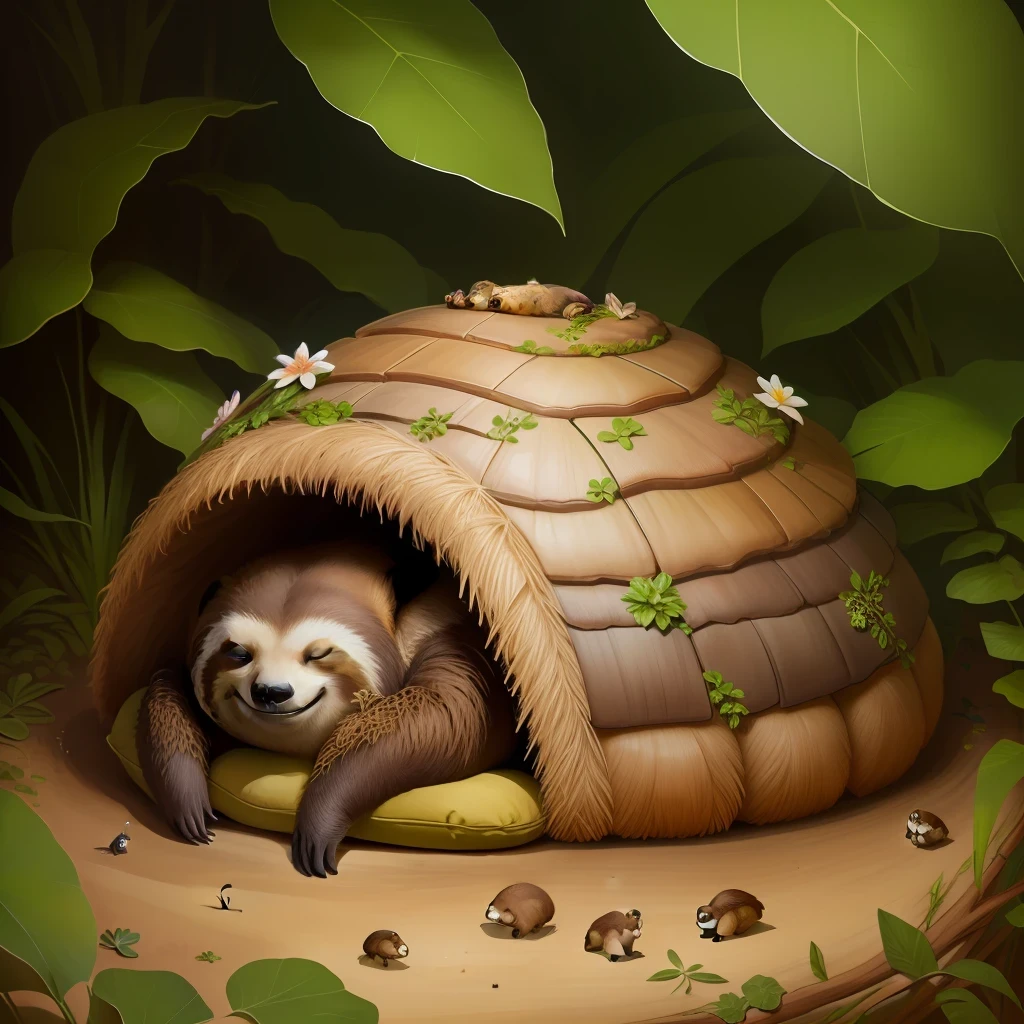 realistic anthill with a sloth sleeping on it
