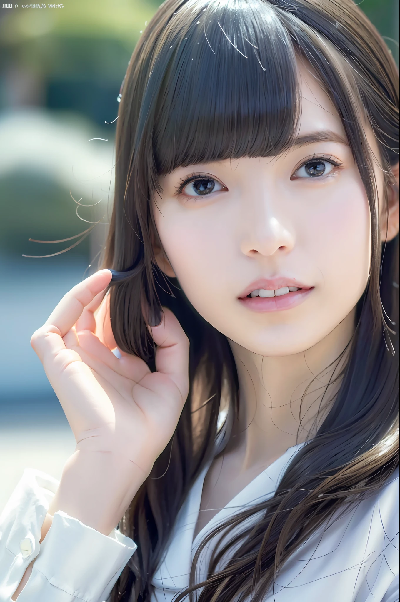 best quality, white skin, real human skin, (detailed fac), oval face, pores, ultra high res, (8k, RAW photo, photorealistic:1.4), 1girl, slim, (looking at viewer with a serene and goddess-like happiness:1.2), ( lipgloss, eyelashes, gloss-face, best quality, ultra highres, Broad lighting, natural shading), oversized jacket, fashion shirt, cityscape,