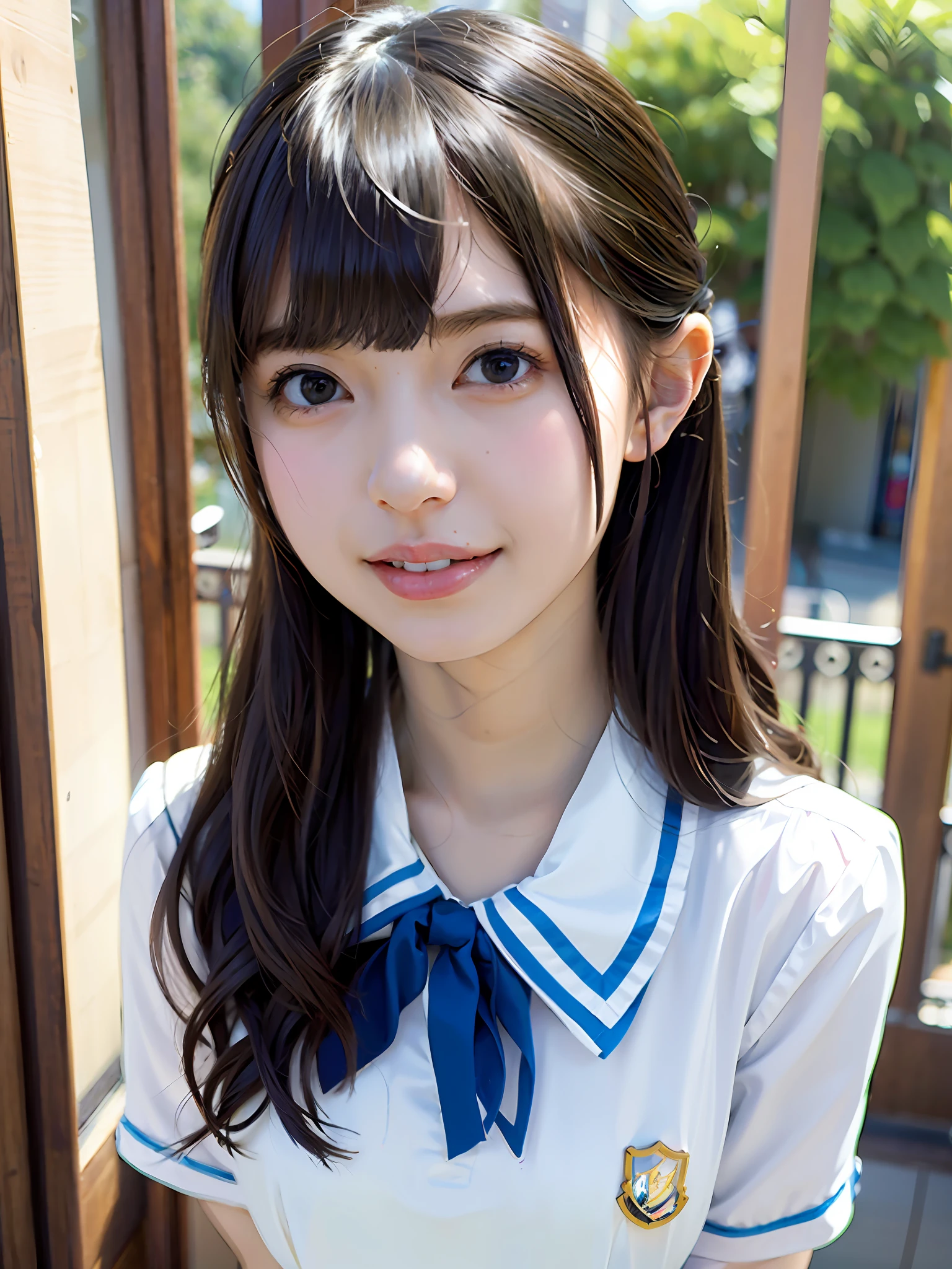 1girl, solo,(best quality),(masterpiece:1.1), full body, looking_at_viewer, dynamic angle, school uniform, cute, clear facial skin,
