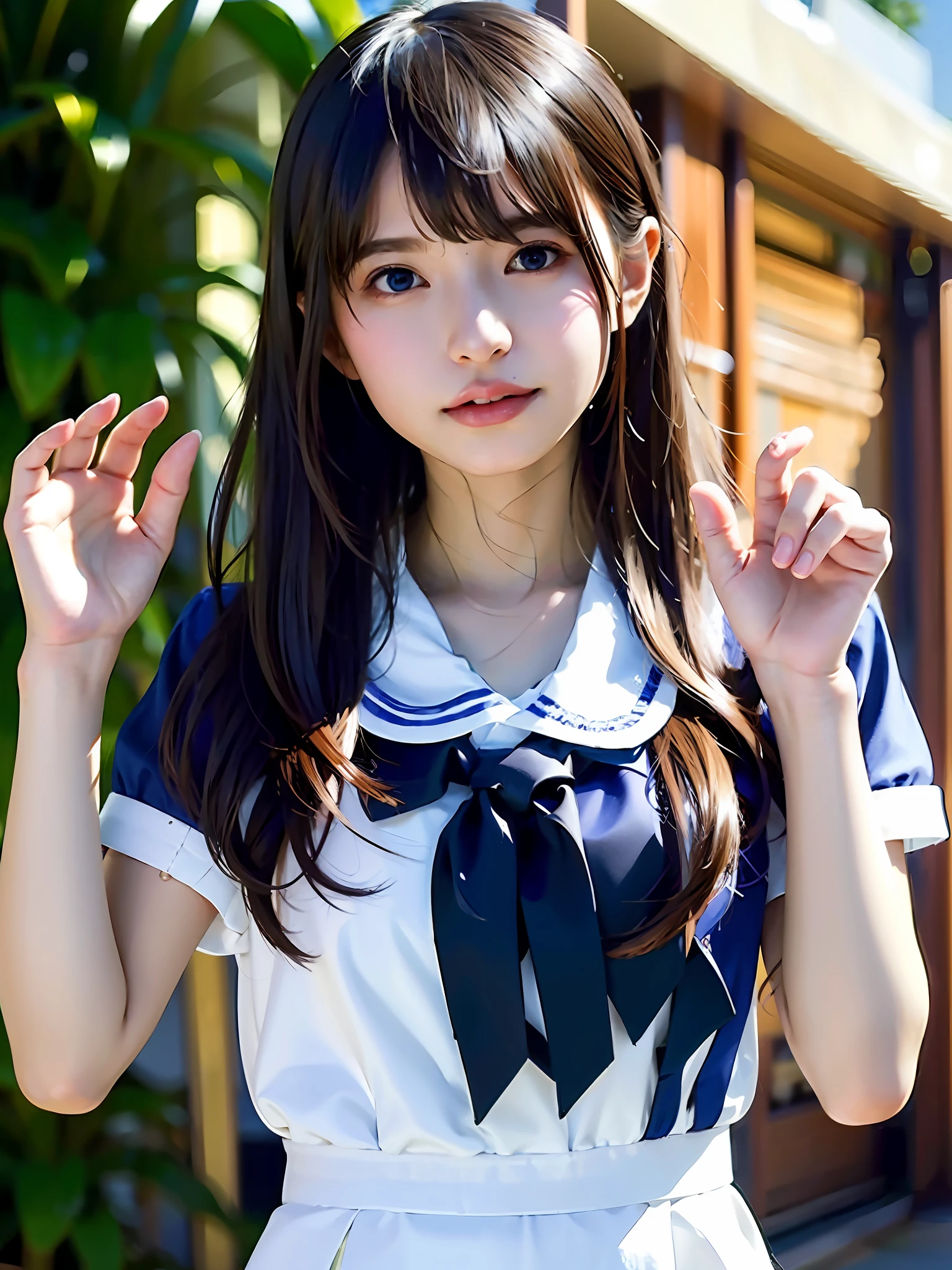 1girl, solo,(best quality),(masterpiece:1.1), full body, looking_at_viewer, dynamic angle, school uniform, cute, clear facial skin,