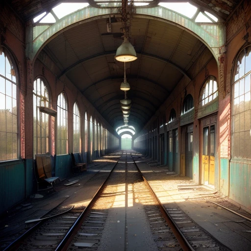 A train station in an abandoned place, 1900